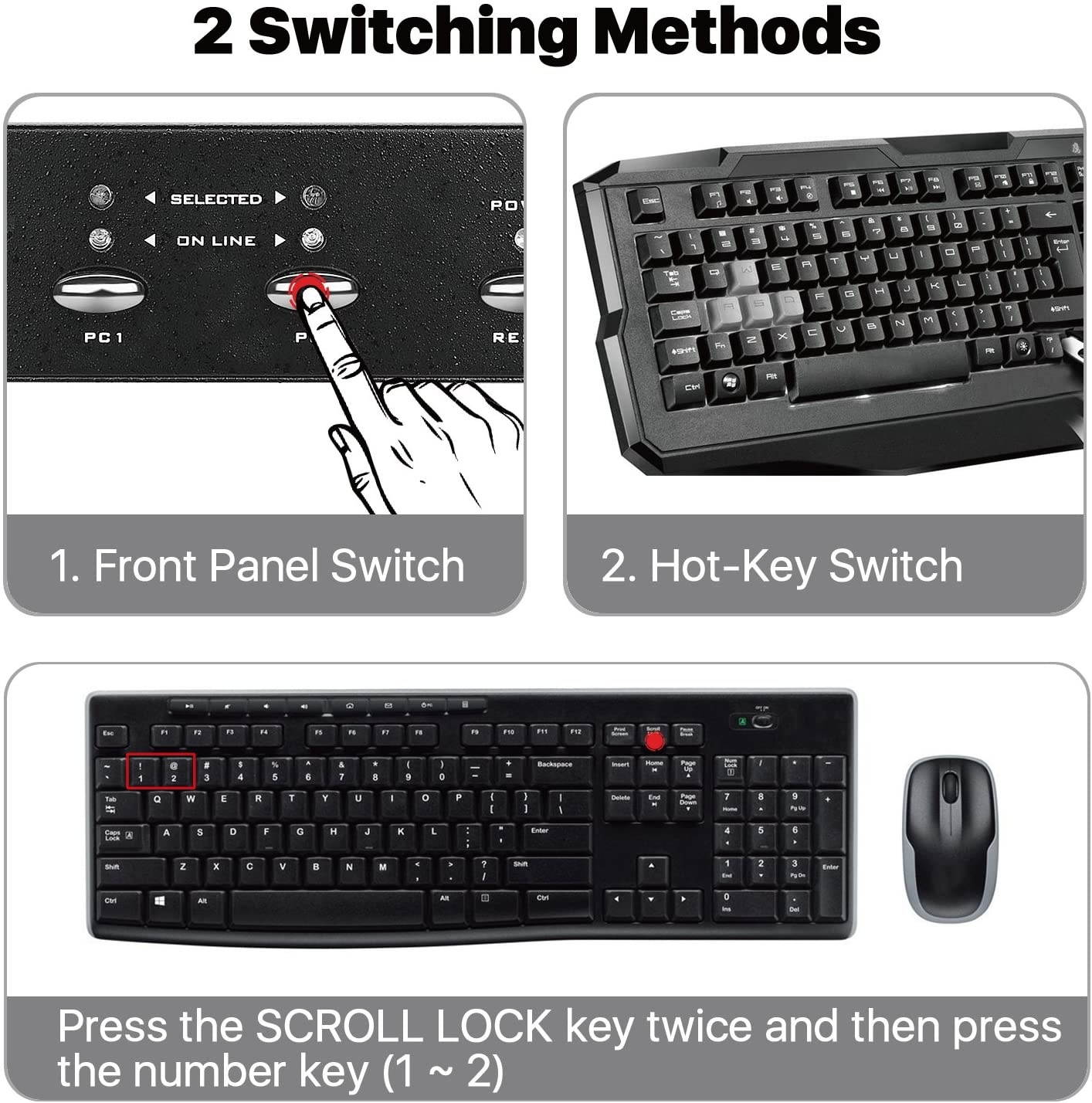 TNP KVM Switch HDMI (2 Port) Support 1080p Resolution HDCP w/ 2 HDMI & USB Cables Push Button, Hot Key Control Selector Rack Mount Adapter Hub for Computer PC Laptop Notebook Monitor Keyboard Mouse