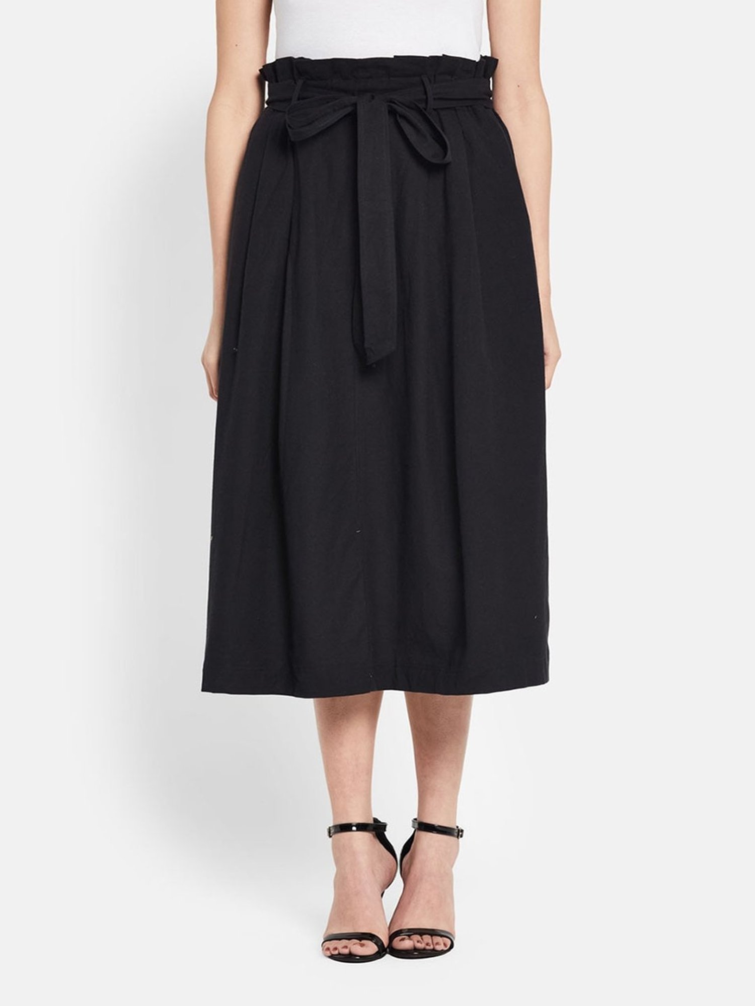 Fabindia Black Cotton Linen A-Line Skirt