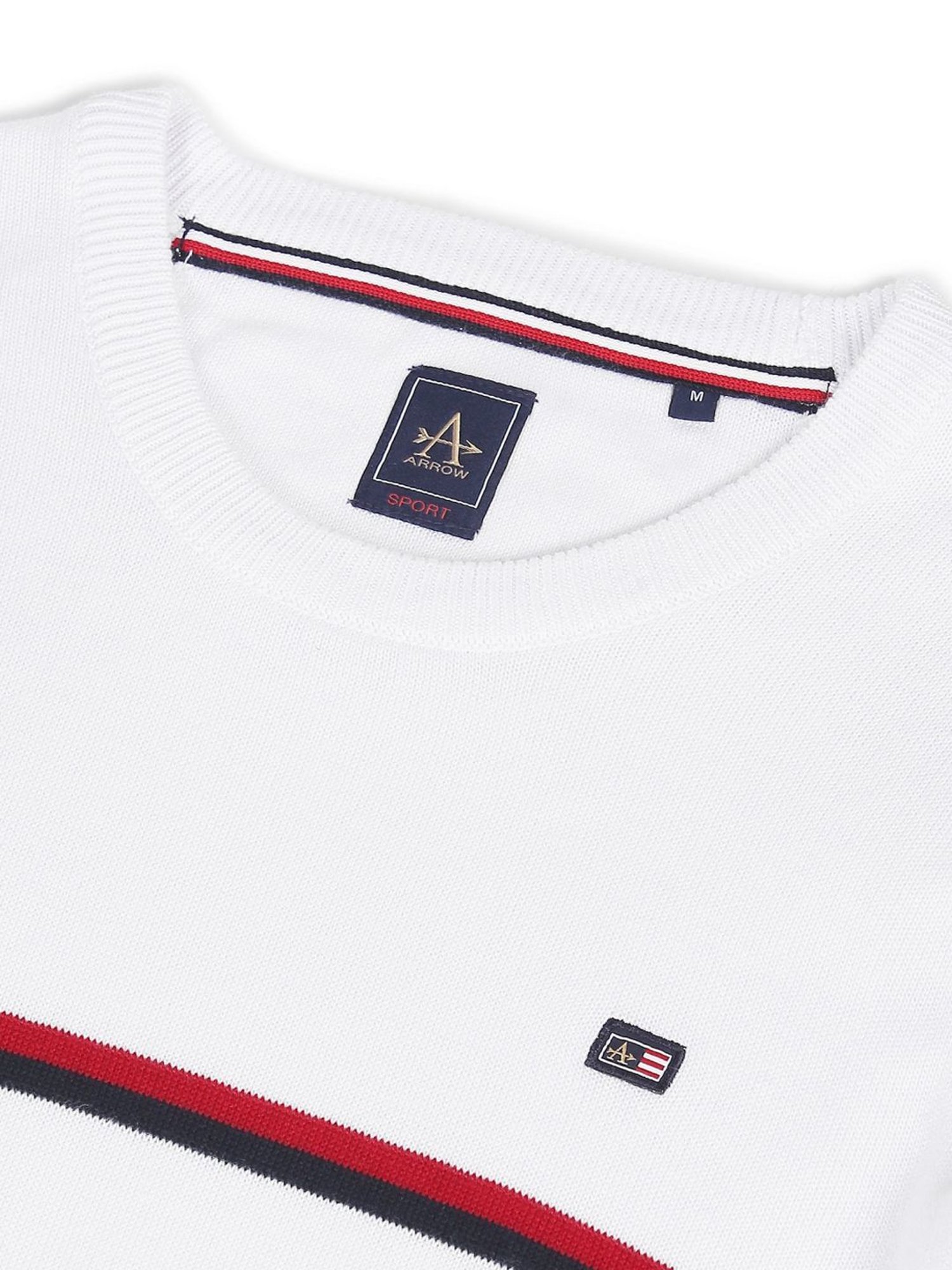 Arrow Sport White Cotton Regular Fit Striped Sweaters