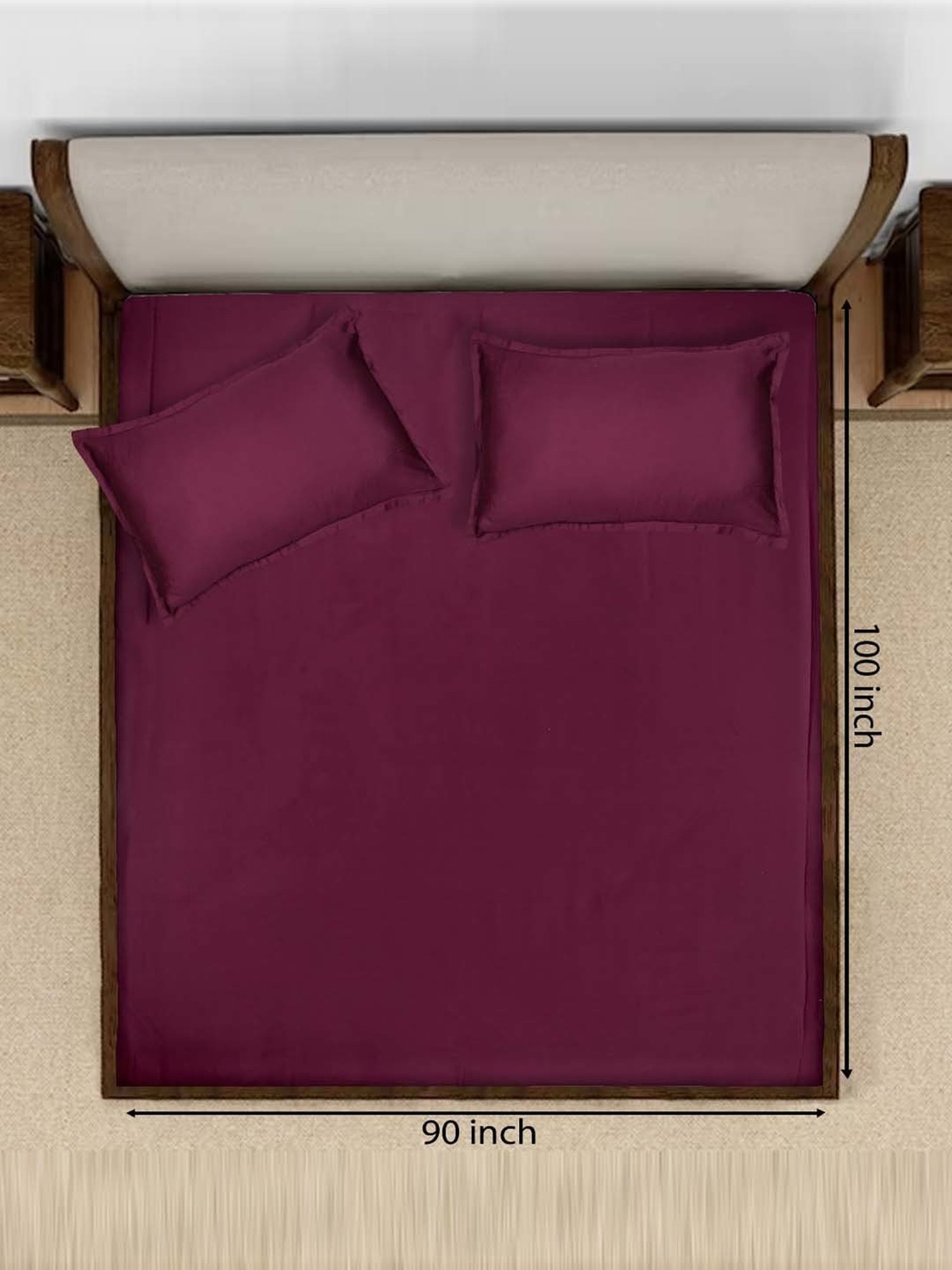 Saral Home Sheen Shine Maroon 300 TC Cotton Queen Bedsheet with 2 Pillow Covers