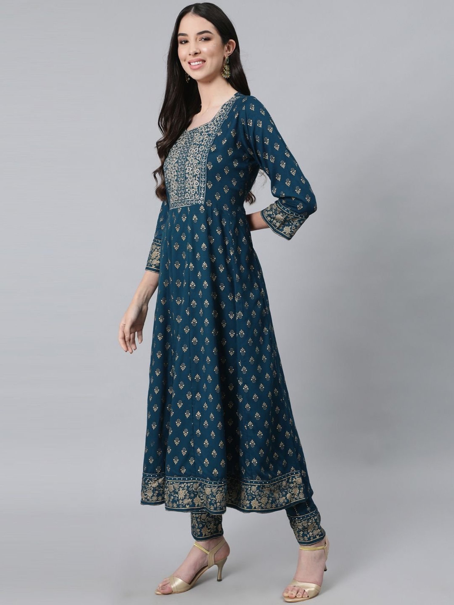 Anubhutee Blue Printed Kurta Pant Set With Dupatta