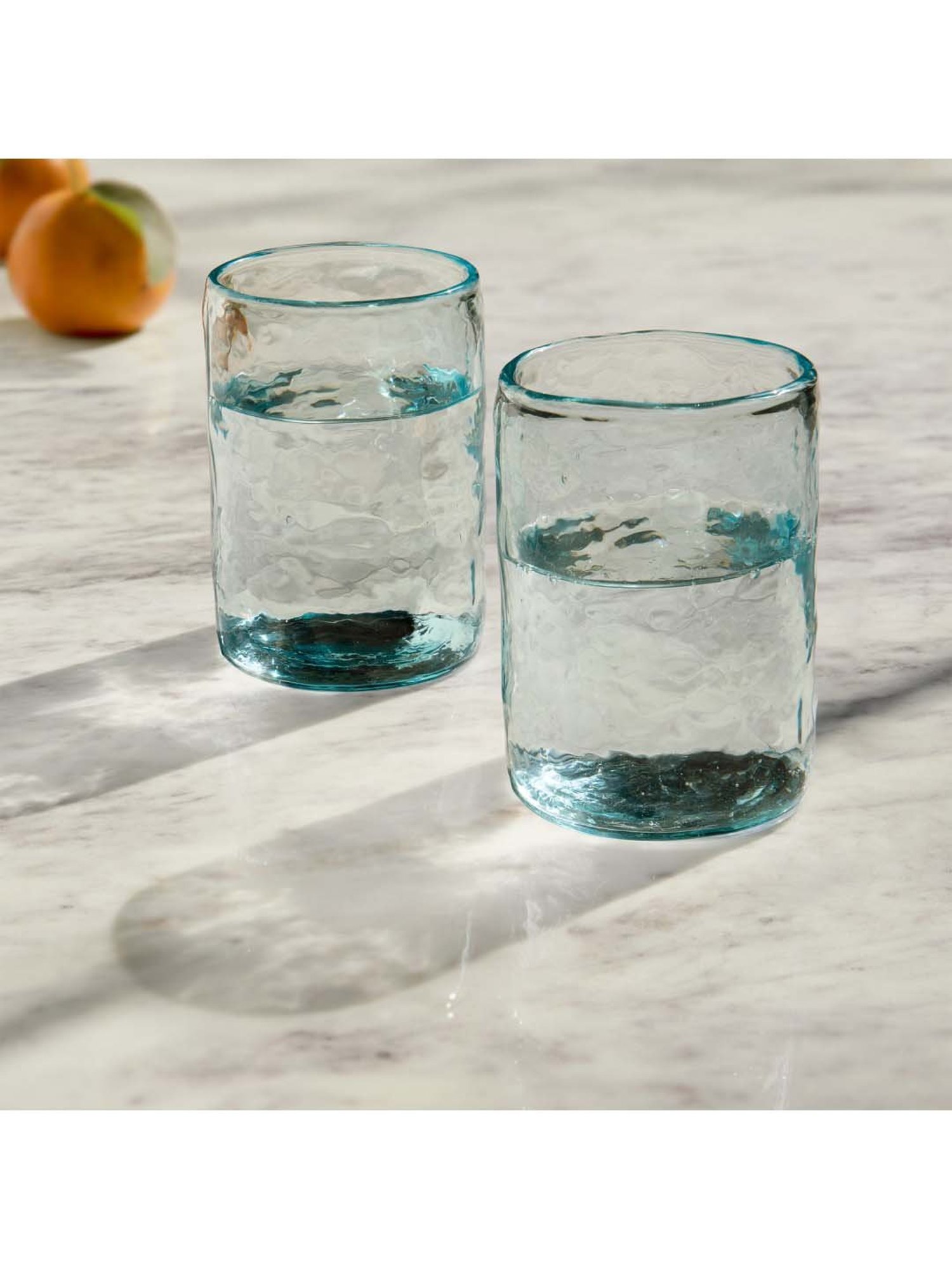 Ellementry 'Quoise' Blue & Transparent Glass Cylindrical-Shaped 7.5 cm Tumbler (0.25 L) - Set of 2
