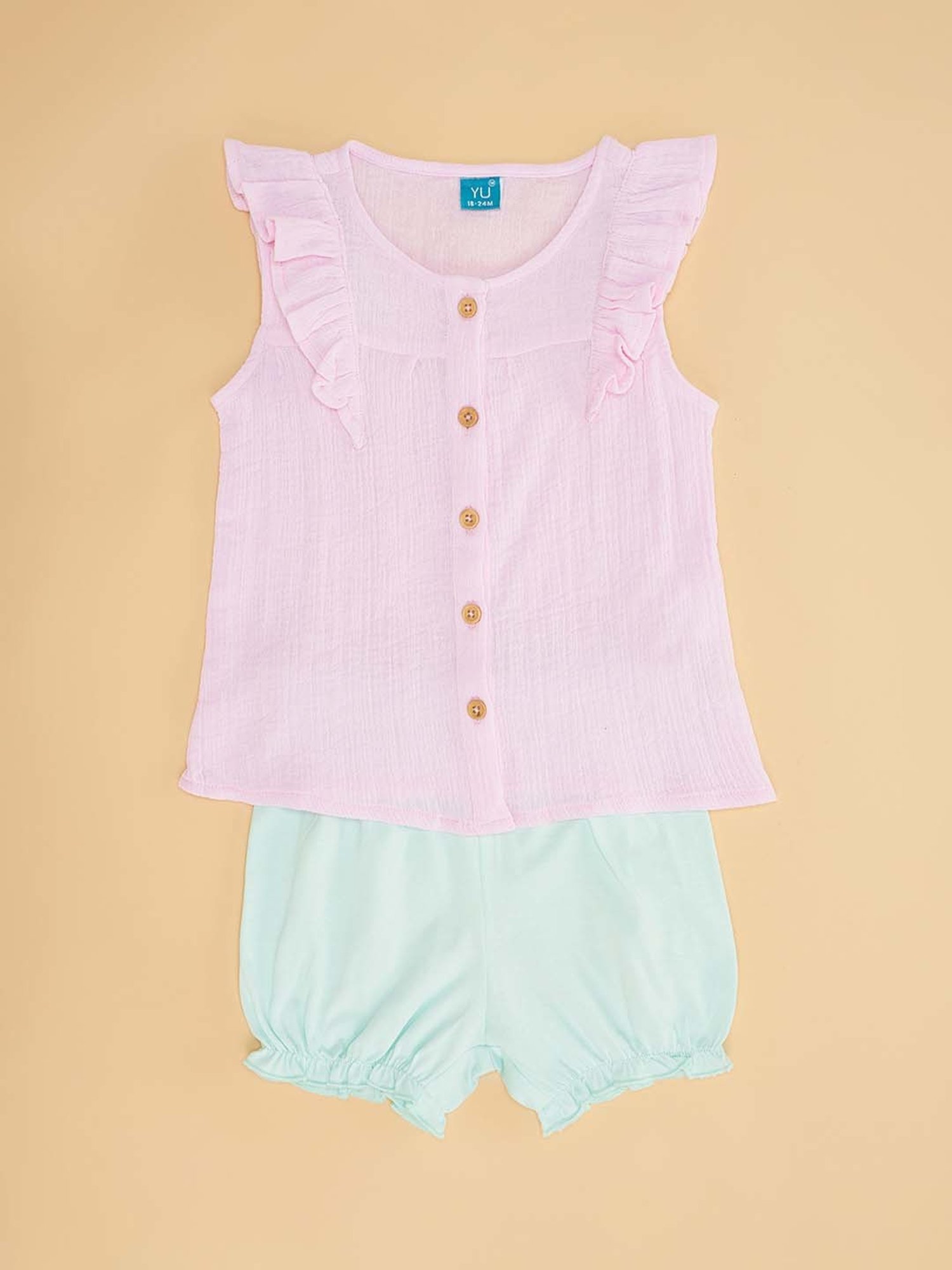 YU by Pantaloons Kids Pink & Blue Cotton Regular Fit Top Set