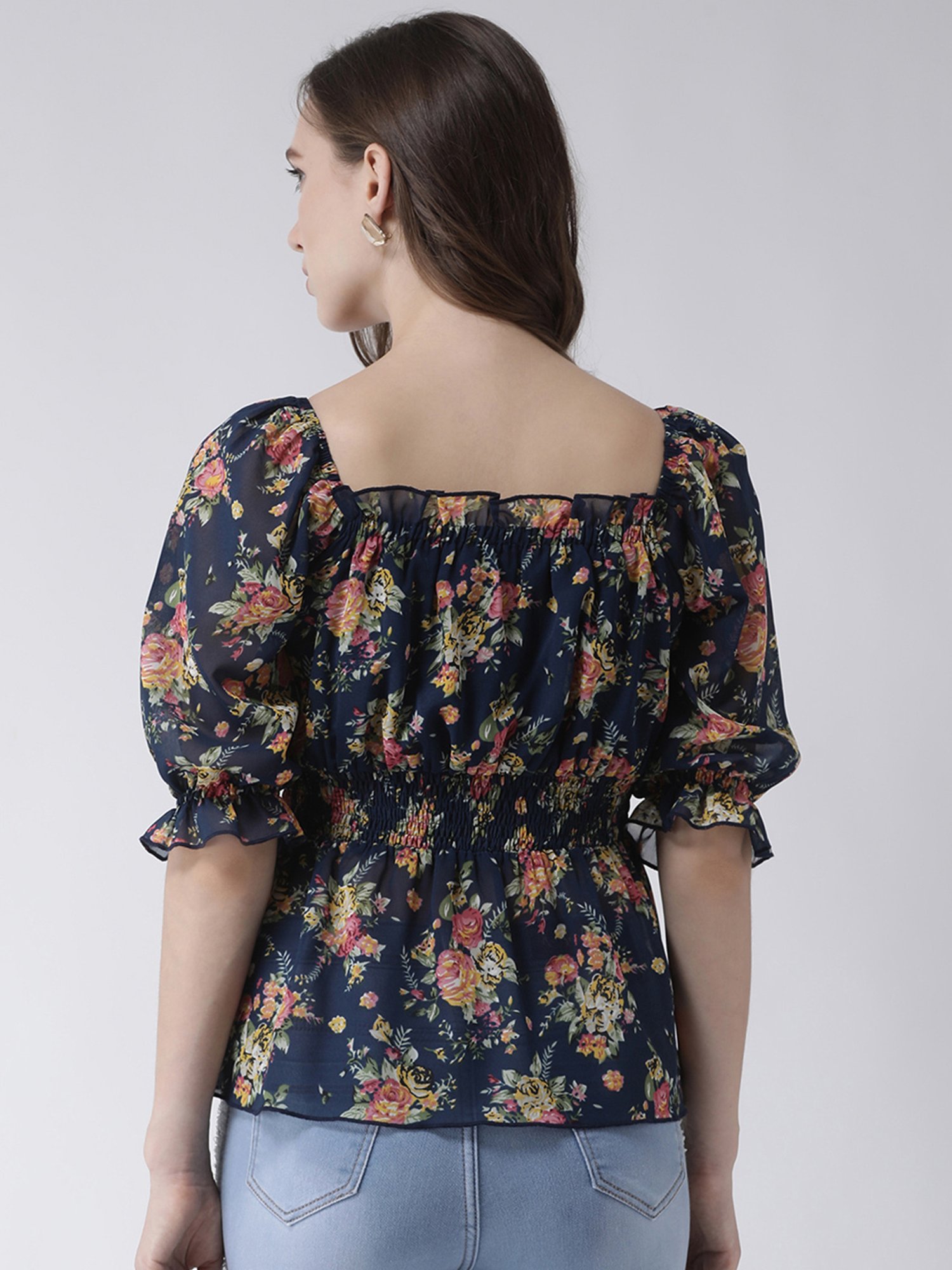 KASSUALLY Navy Floral Print Top