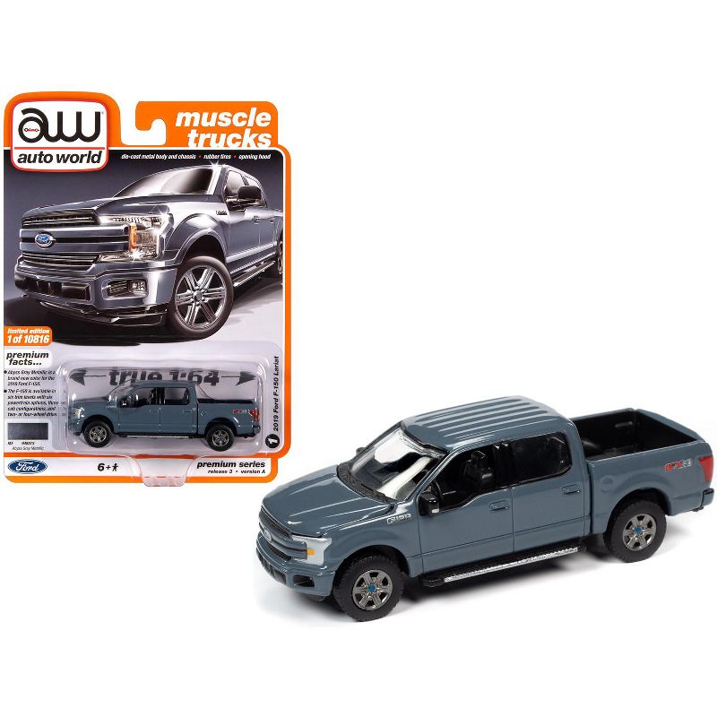 2019 Ford F-150 Lariat Pickup Truck Abyss Gray "Muscle Trucks" Limited Edition to 10816 pieces Worldwide 1/64 Diecast Model Car by Autoworld