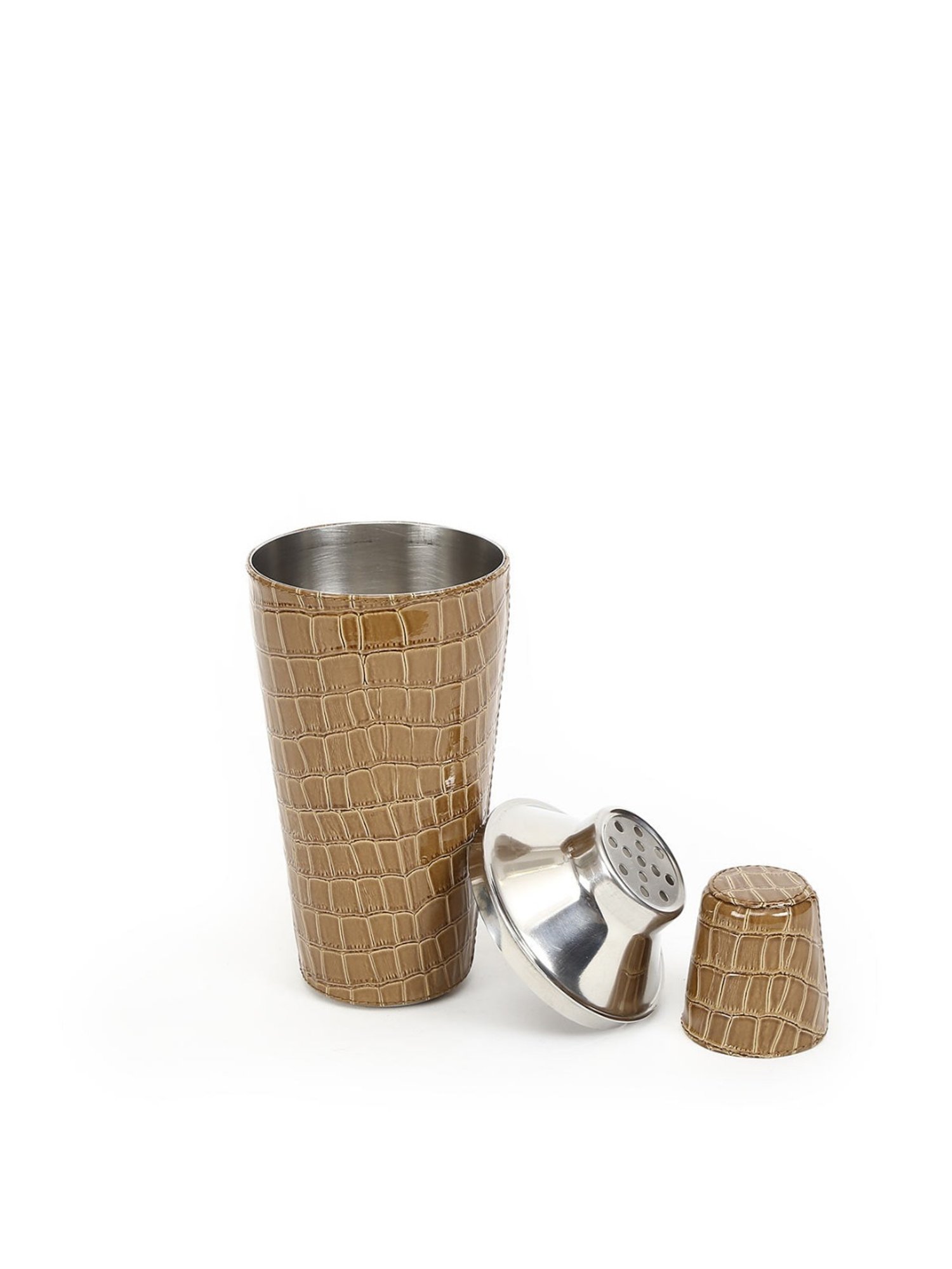 Home4U Animal Print Tan Stainless Steel Cocktail Shaker With Leather Sheath