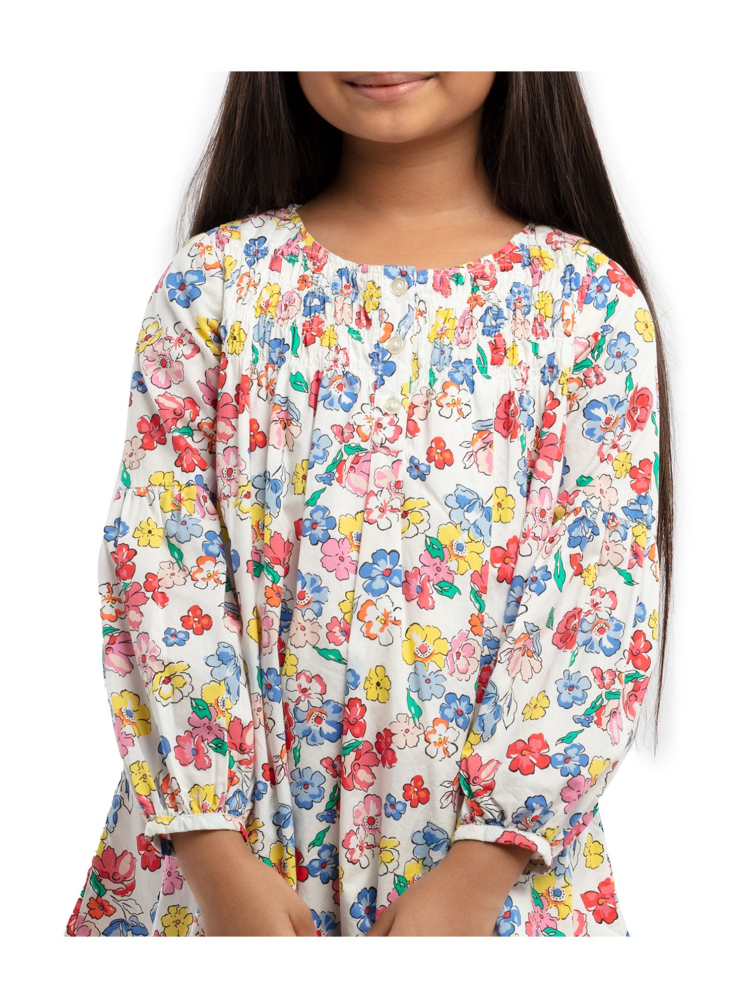 Under Fourteen Only Kids Multicolor Floral Print Full Sleeves Dress