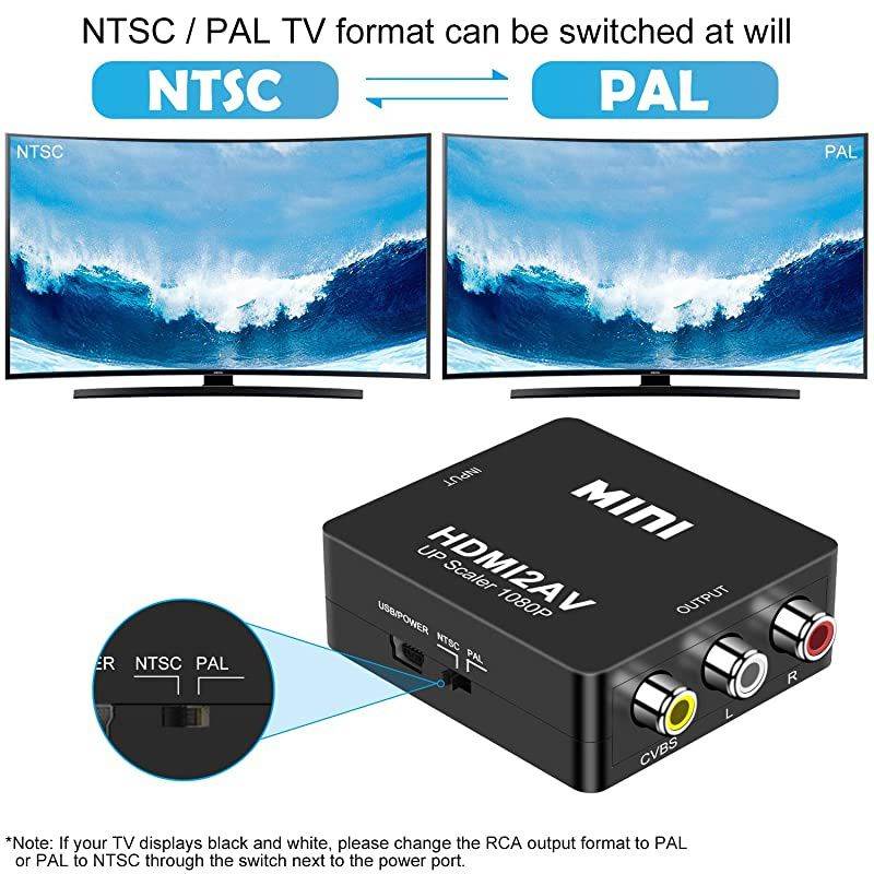 HDMI to RCA  1080P Mini HDMI to Analogue AV 3RCA CVBS Composite HD Video Audio Converter Adpter Supports PALNTSC for PC Laptop PS4 PS3 Xbox BlueRay HDTV Camera DVD