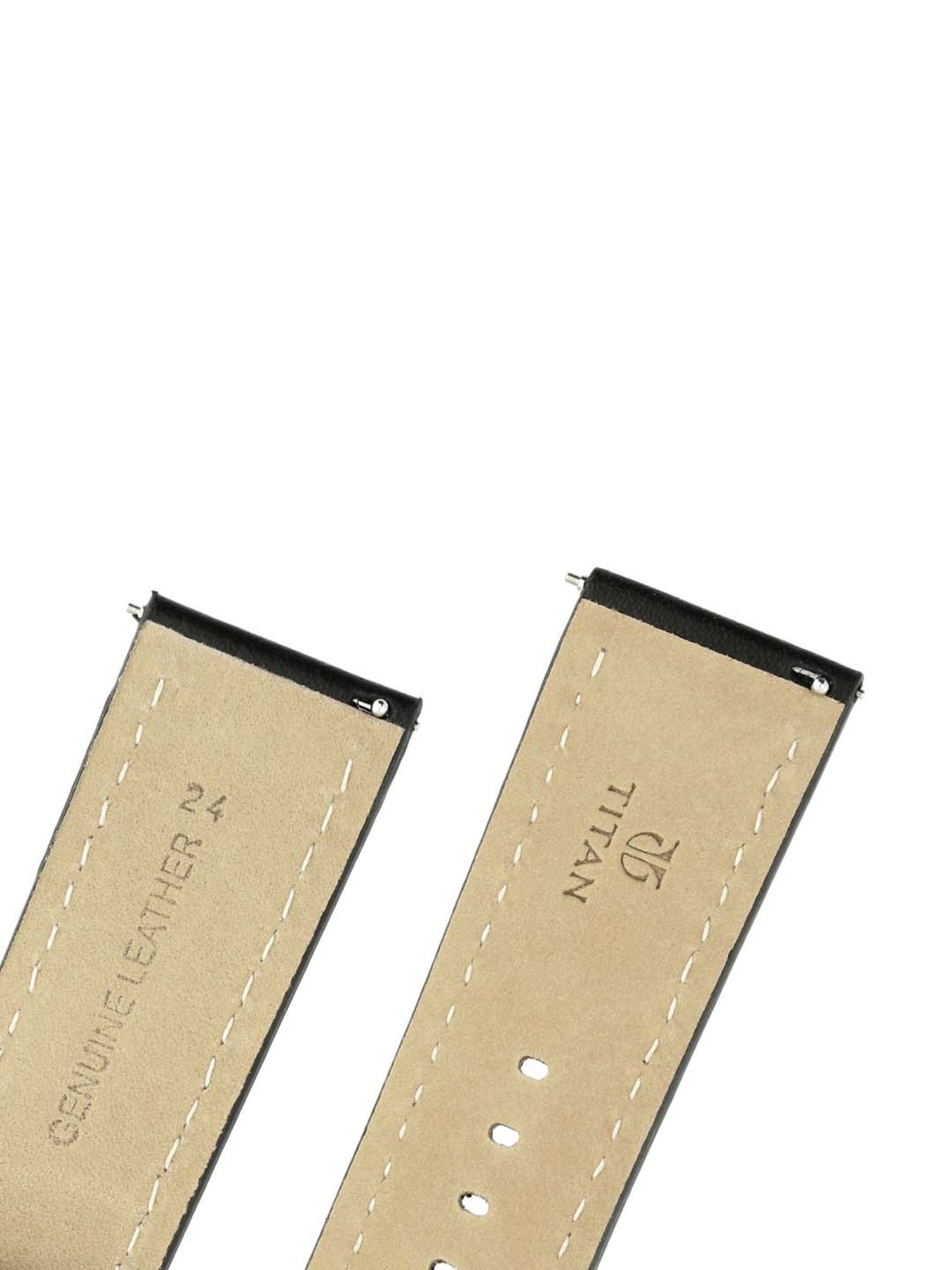 Titan 24 mm Black Genuine Leather Strap for Men