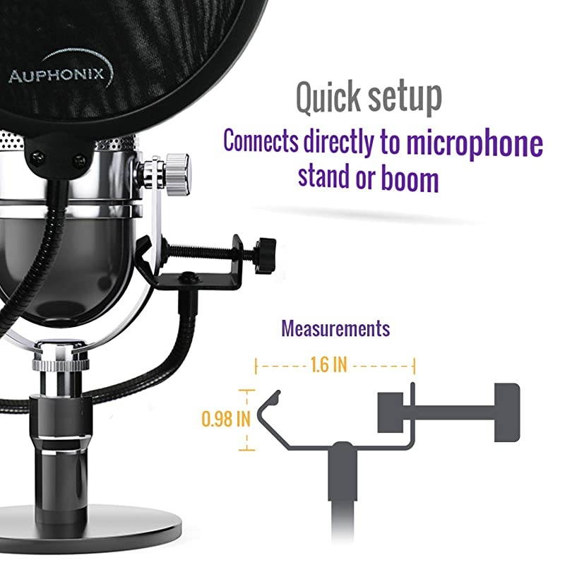 Microphone Pop Filter MPF1 EasyOn 6inch Shield for Powerful Vocals Blocks Thud Pop BP Plosives S Hiss for Clear as a Bell Sound Double Optimized Mesh Filter Windscreen Cover Mask