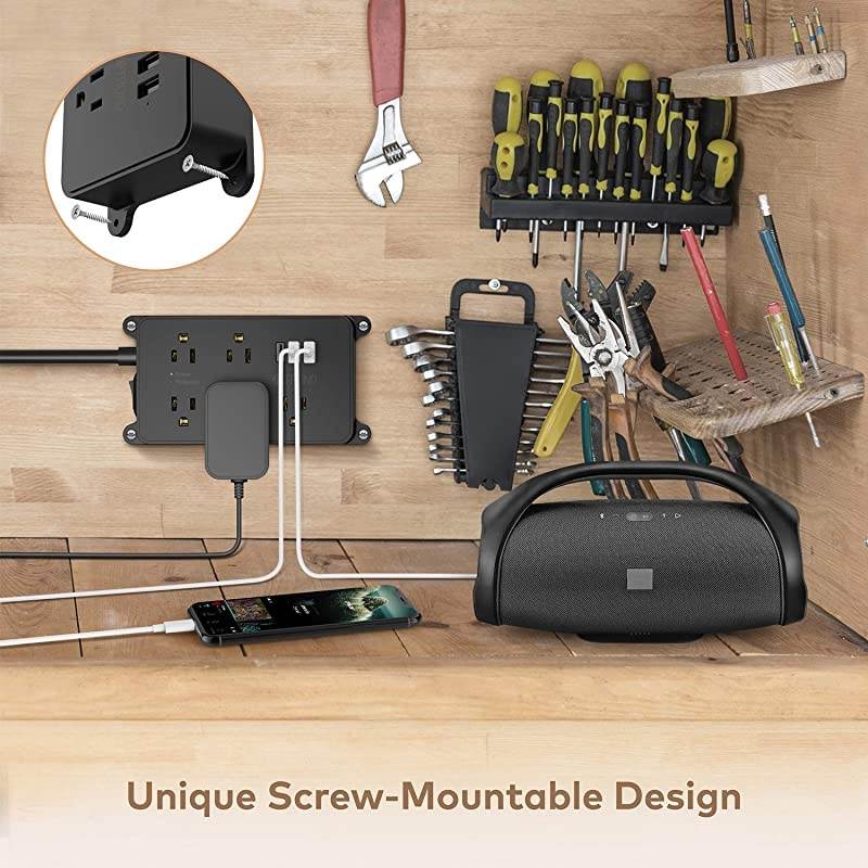 Power Strip with USB  Surge Protector Flat Plug with 5 WidelySpaced Outlets ETL Listed 1300 Joules Wall Mountable 5ft Extension Cord for Kitchen Garage Laundry Room Behind TV Black