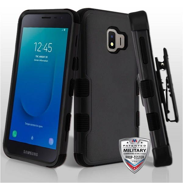 MYBAT Natural Black/Black TUFF Hybrid Phone Case(w/ Holster) for Galaxy J2 Pure,Galaxy J2,J260 (Galaxy J2 Core)