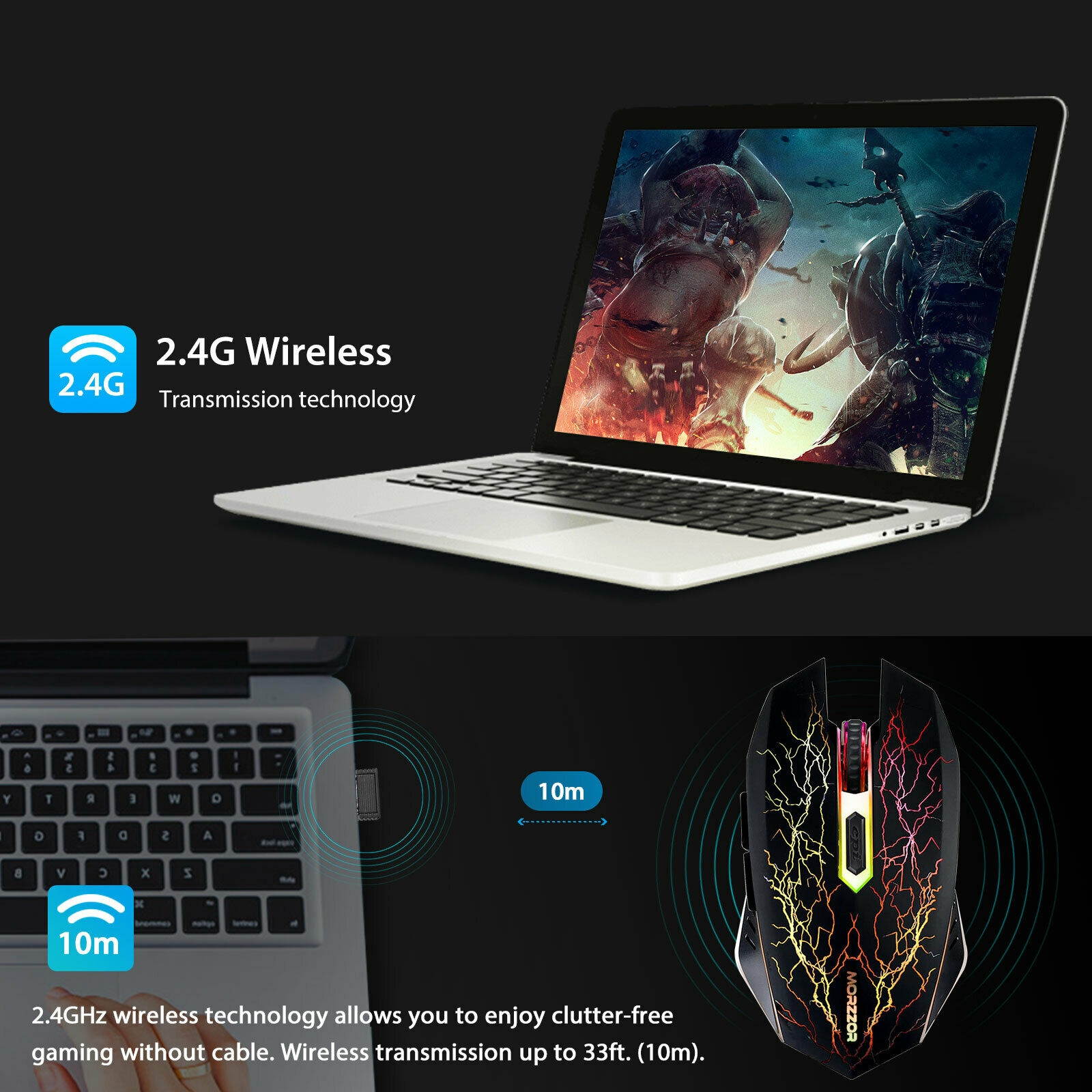 1600DPI 7 CoIor LED Wireless Mouse USB Ergonomic Mice For Laptop PC Computer