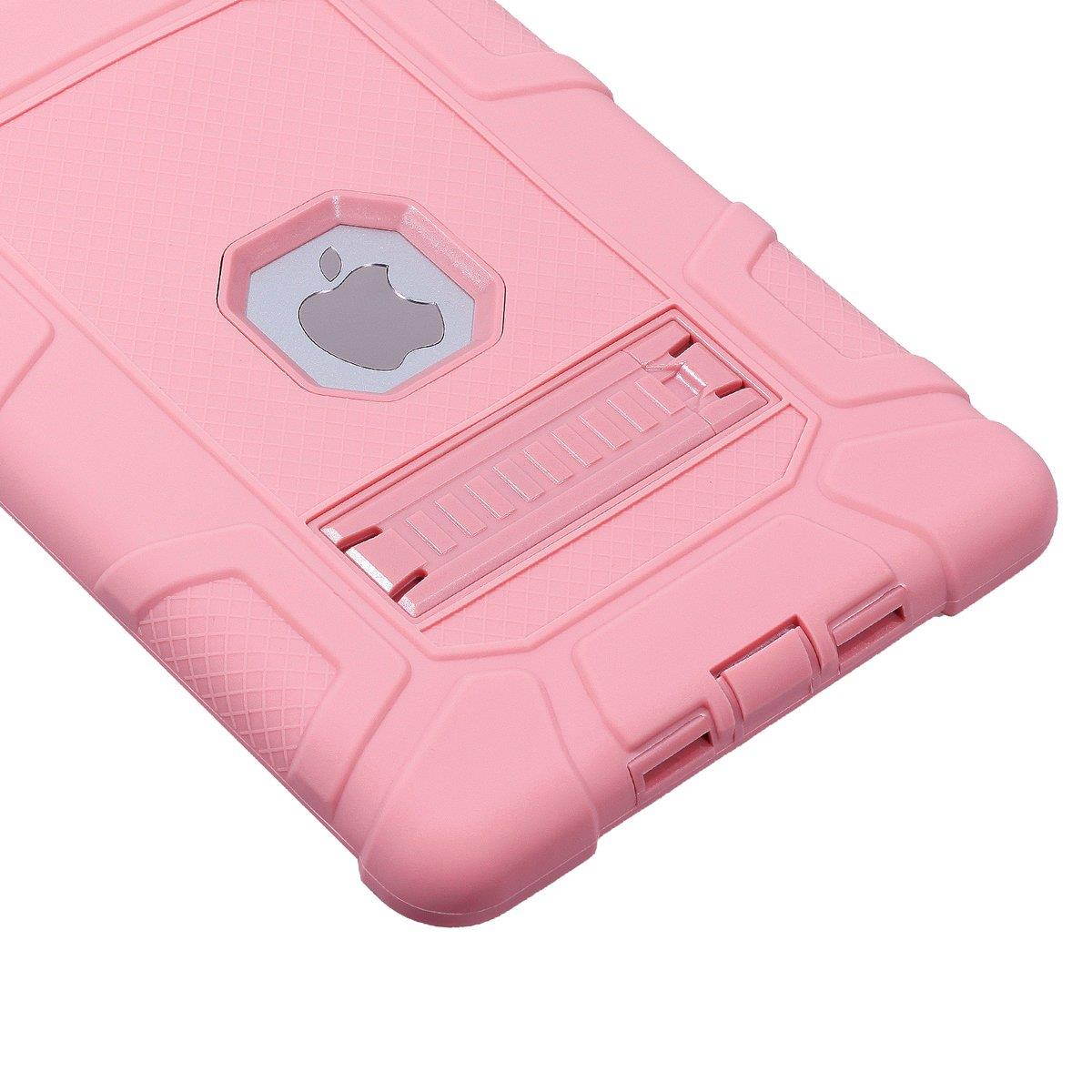 New iPad 9.7 2017 Case, Newshine [Kickstand] 3 In 1 Heavy Duty Armor Defender Shockproof PC & Soft Silicone Hybrid Protective Case Cover for Apple New iPad 9.7 inch 2017 Tablet (ZQ Pink+Pink)
