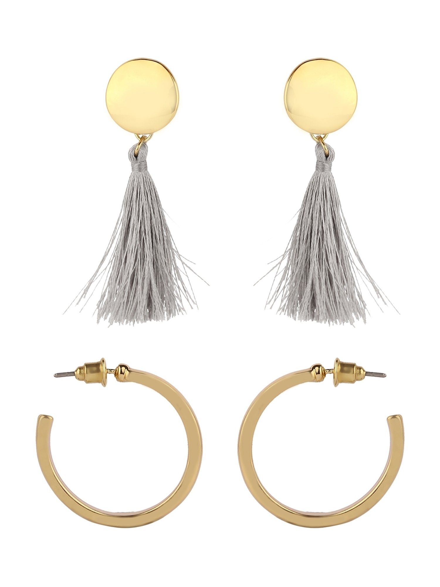 Lilly & Sparkle Grey Tassel & Gold Hoop Earrings - Set of 2