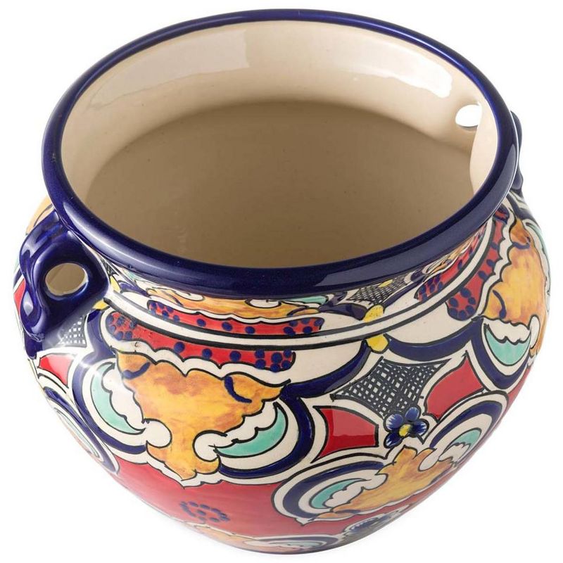 Plow & Hearth - Authentic Mexican Talavera Ceramic Standing Planter Pot, Red
