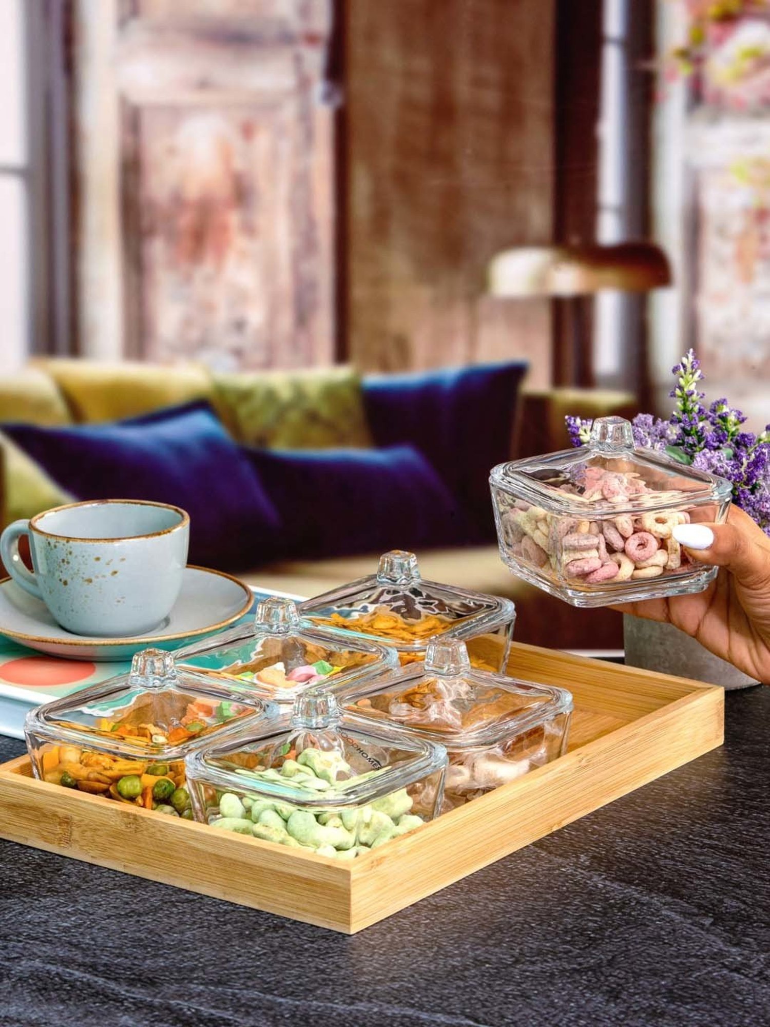 Goodhomes Transparent Glass Candy Bowls With Lid - Set of 6