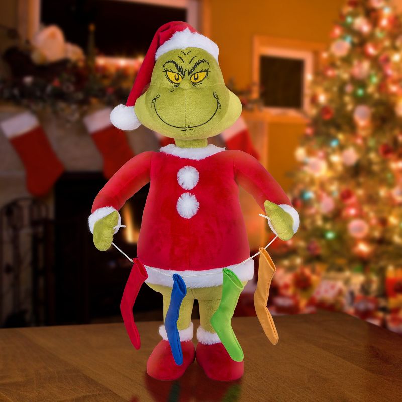 Gemmy Holiday Greeter Grinch w/String of Stockings OPP Dr. Seuss, Multicolored