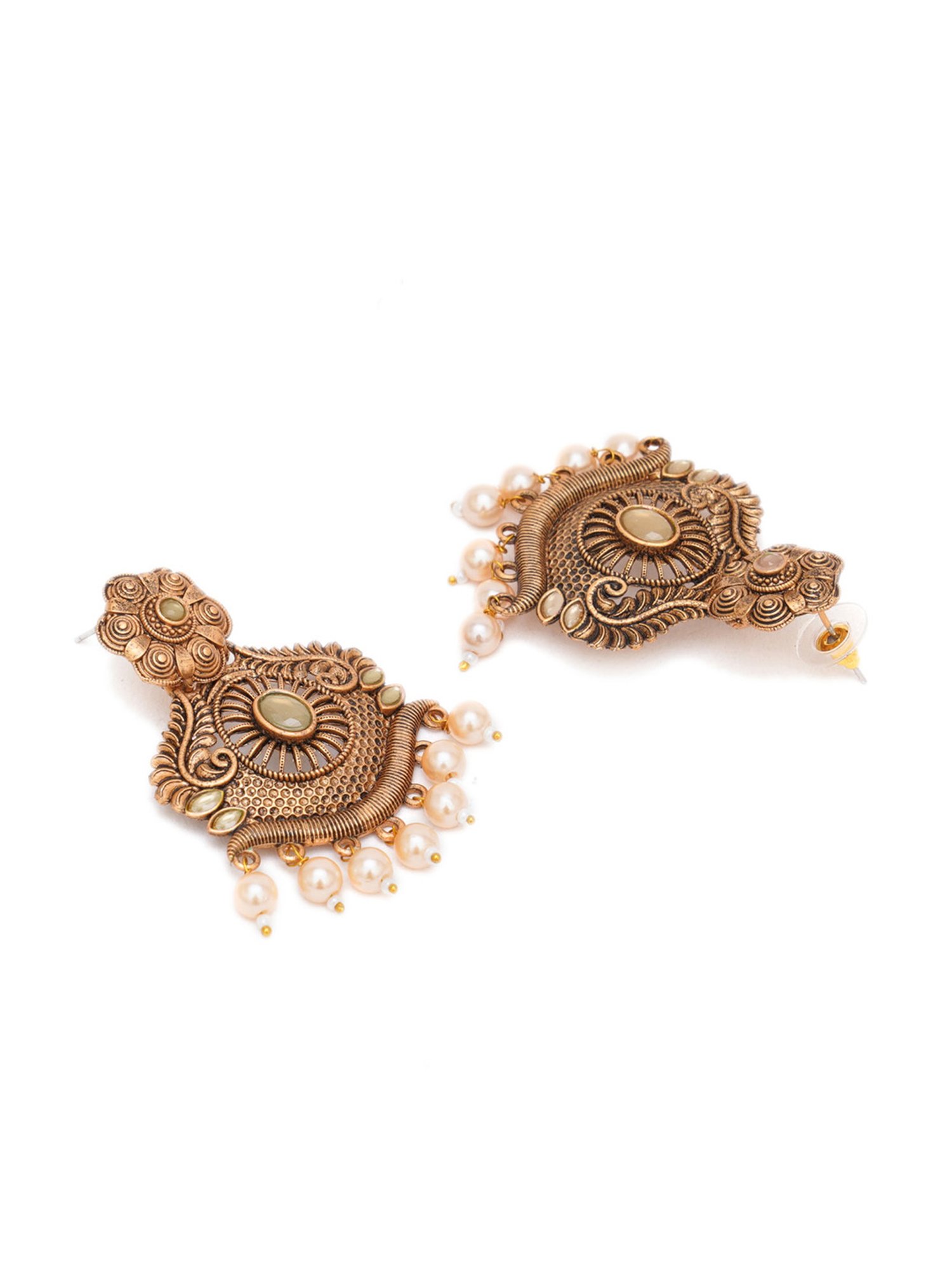 Karatcart Gold-Plated Handcrafted Golden Stone Dangler Earrings