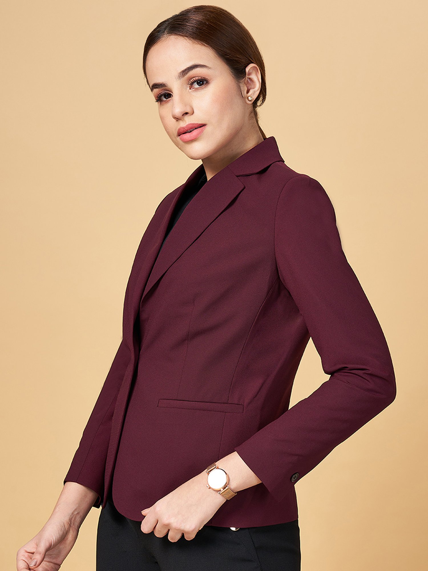 Annabelle by Pantaloons Maroon Regular Fit Blazer