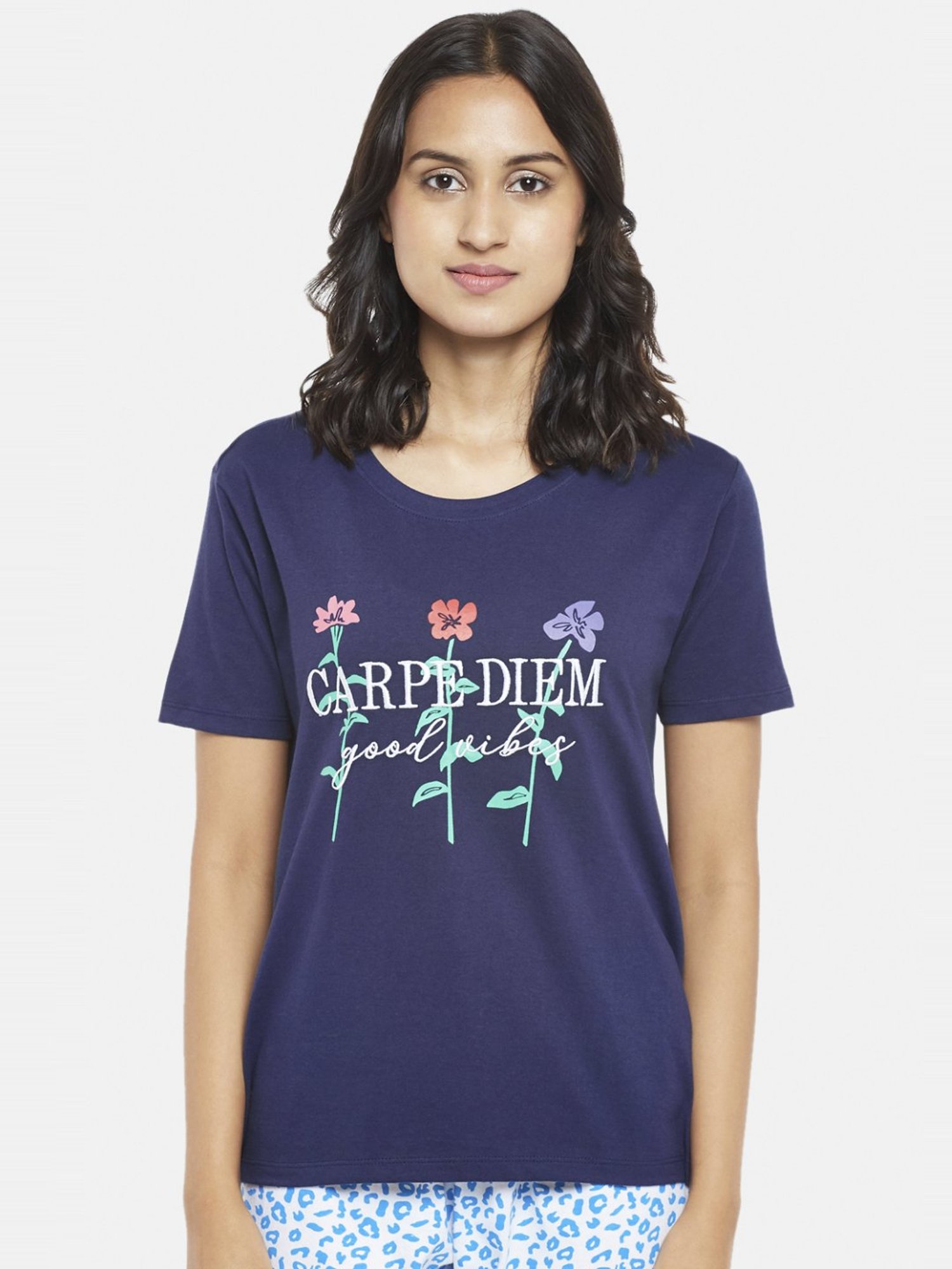 Dreamz by Pantaloons Navy Cotton Graphic Print Top