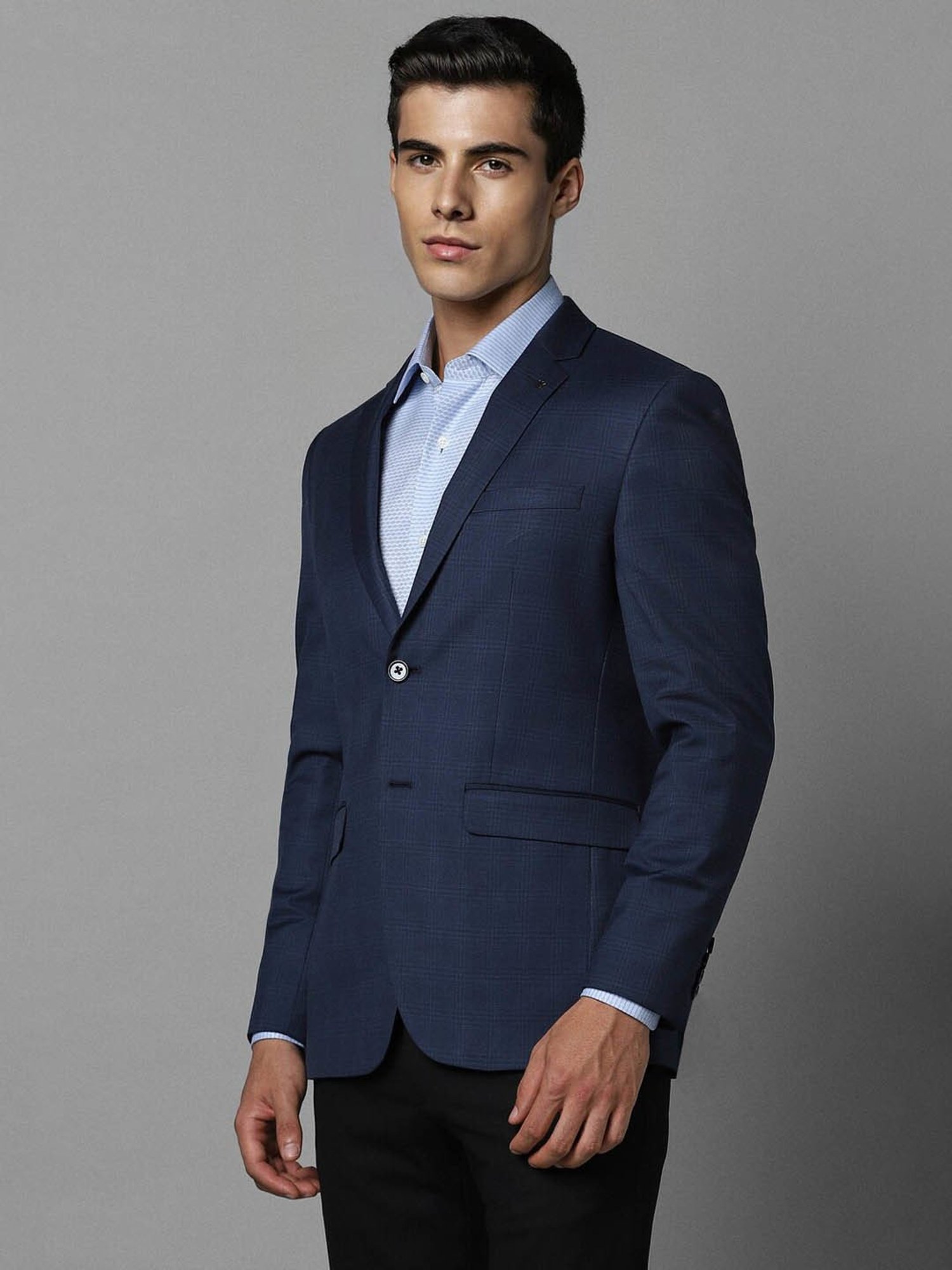 Louis Philippe Mid Navy Slim Fit Checks Blazer