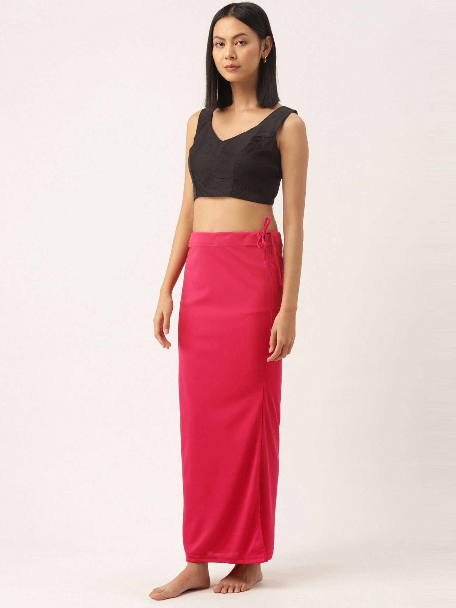Ms.Lingies Pink Plain Saree Shapewear