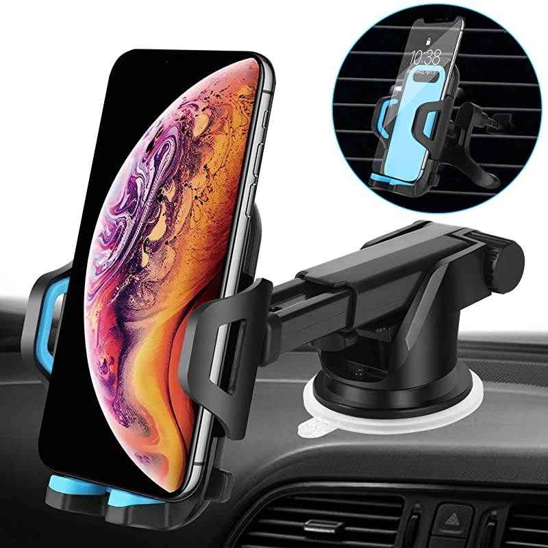 car Holder,Cell Holder for car(with Air Vent Clip) for Car Dashboard Windshield,Long Arm Strong Suction,Compatible All  Mobile s