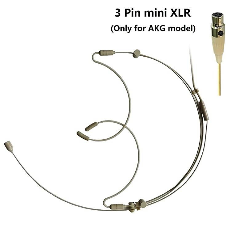 Ear Hook Microphone,  HS-52S2-L5A Double Ear Telescopic Skin Color Head-Worn Mini Mic, Light and Invisible, Suitable for Show, Conference, Teachers (3.5mm Plug for AKG Transmitter/Wireless Mi