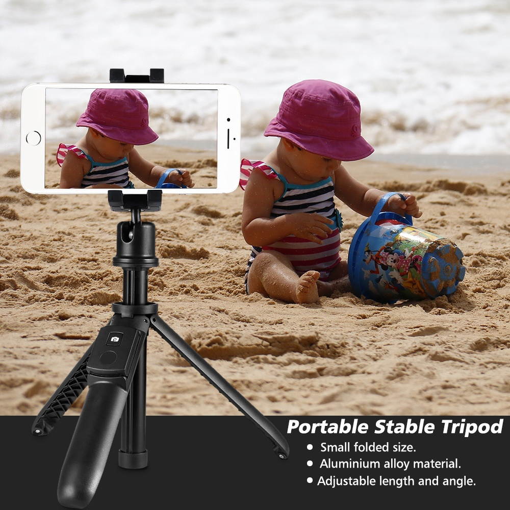 KINGJOY 2 In 1 Multifunctional Selfie Stick Mini Tripod with BT Remote Control Adjustable Phone Clip Clamp Mini Ballhead for iPhone X/XS/8P Samsung Huawei Smartphone Cellphone Portable