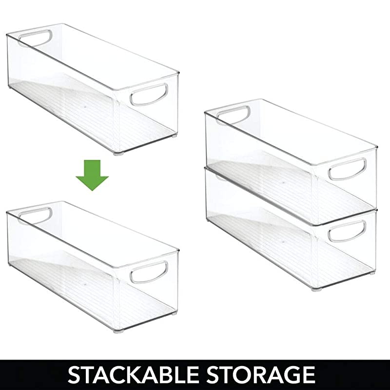 Plastic Stackable Household Storage Organizer Container Bin with Handles for Media Consoles Closets Cabinets Holds DVDs Video Games Gaming Accessories Head Sets 2 Pack Clear