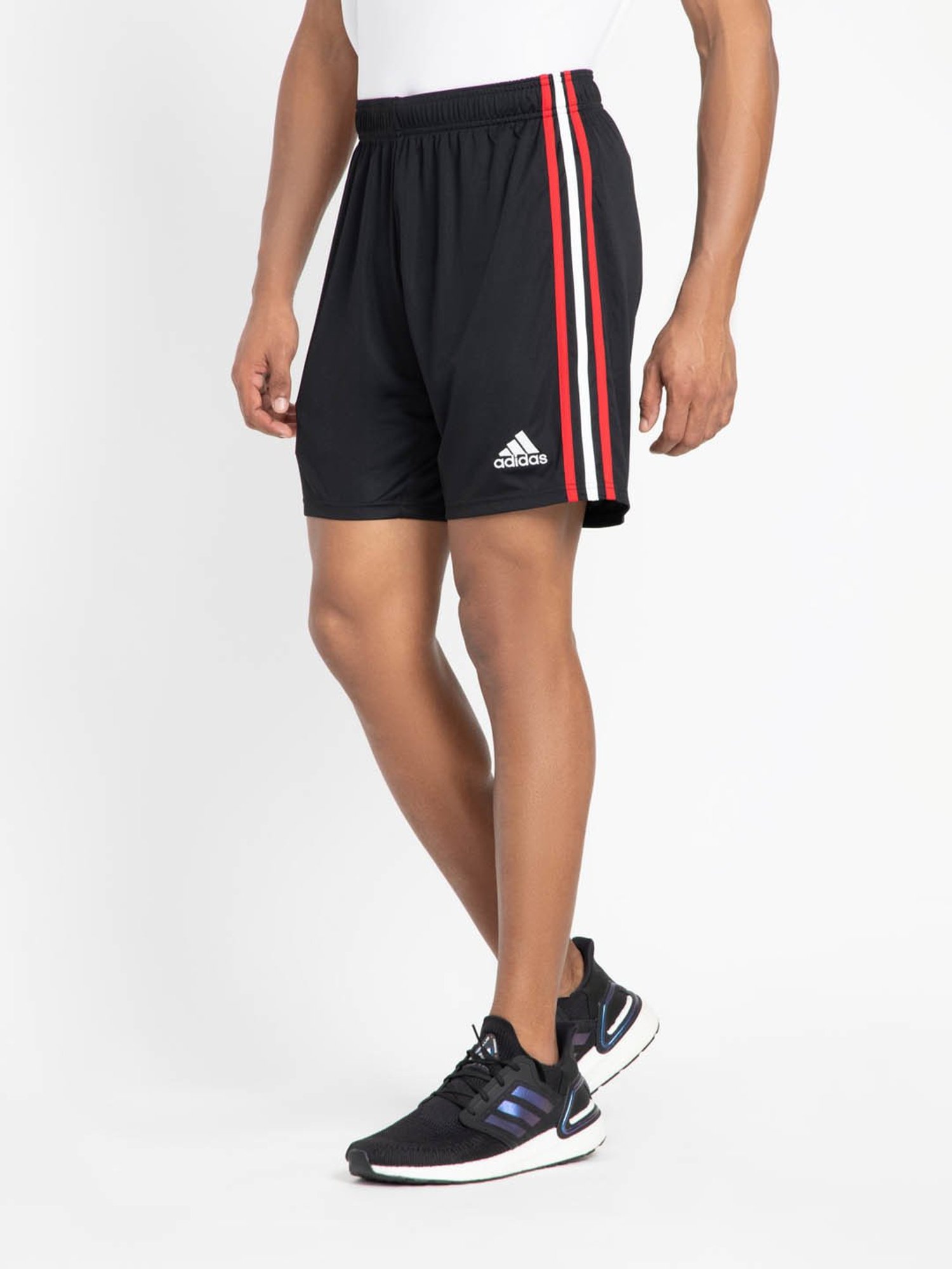 Adidas Black Regular Fit Striped Sports Shorts