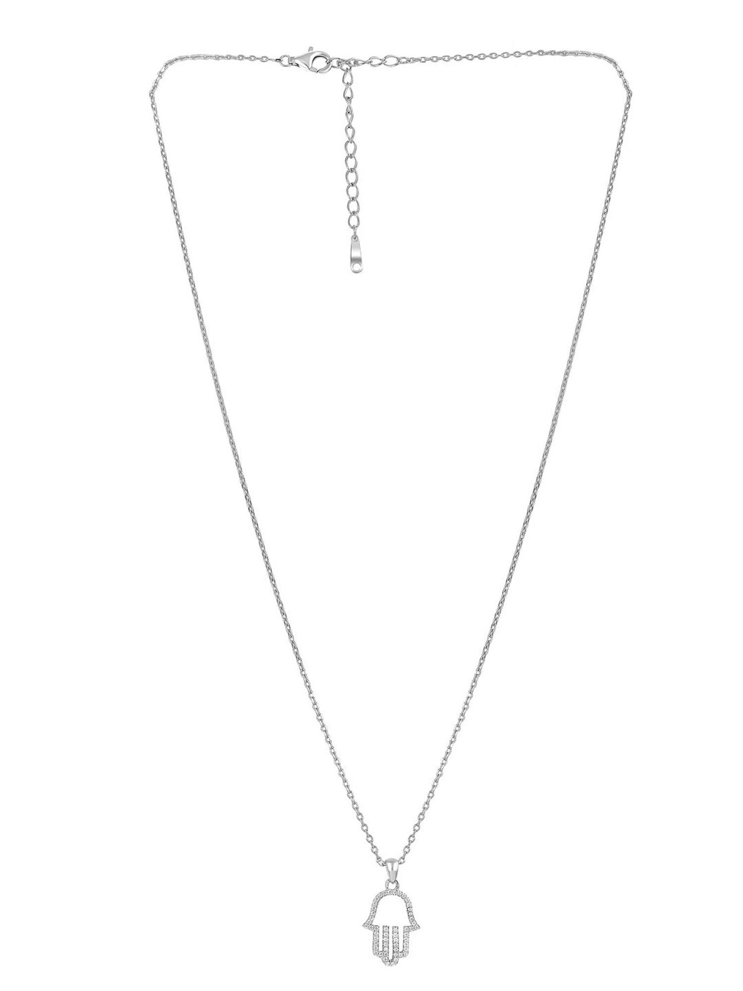 Curio Cottage 92.5 Sterling Silver Hand of Fatima Necklace Embellished with CZ Stones for Women
