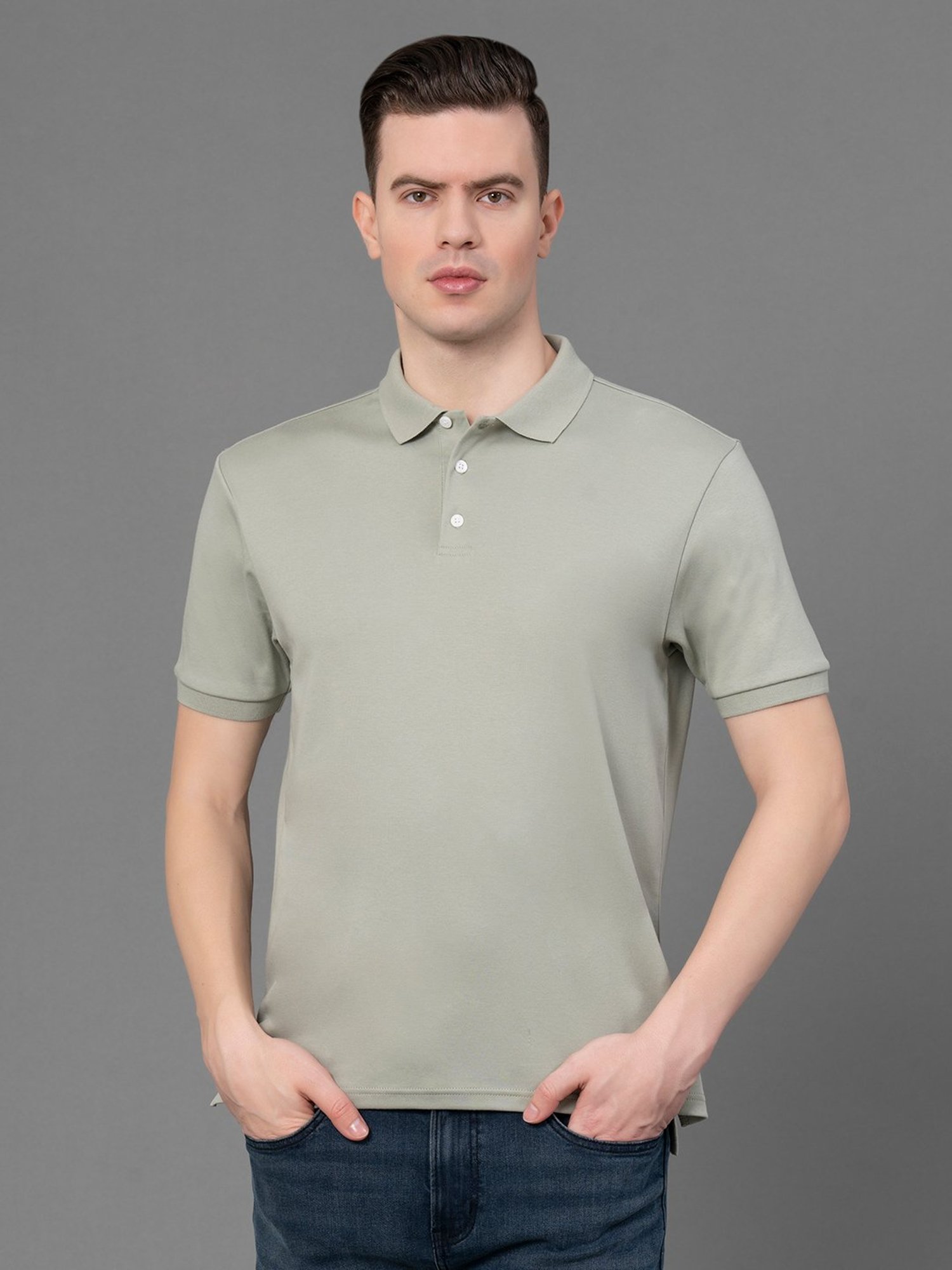 Red Tape Sage Green Regular Fit Cotton Polo T-Shirt