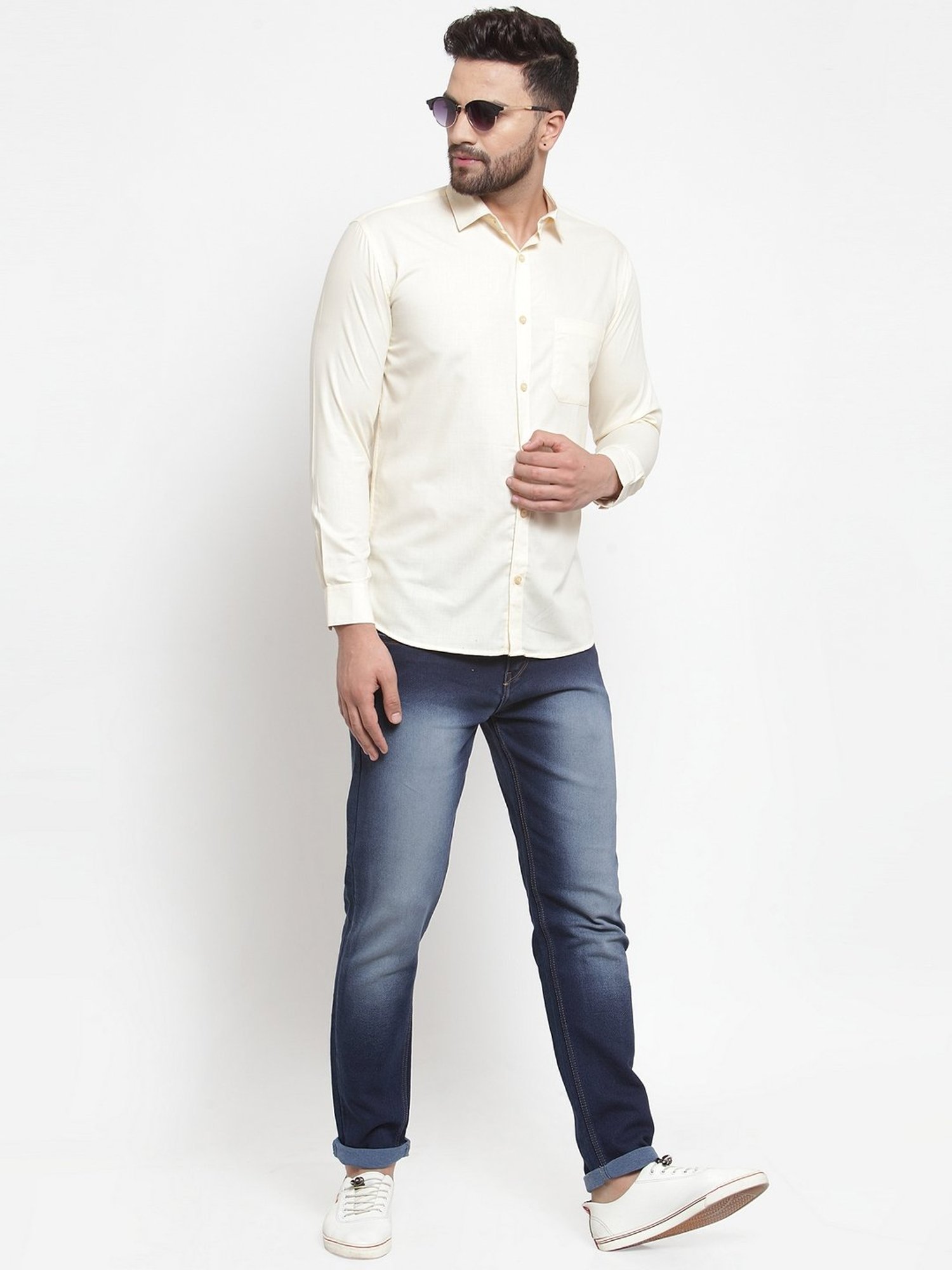 Jainish Cream Cotton Regular Fit Shirt