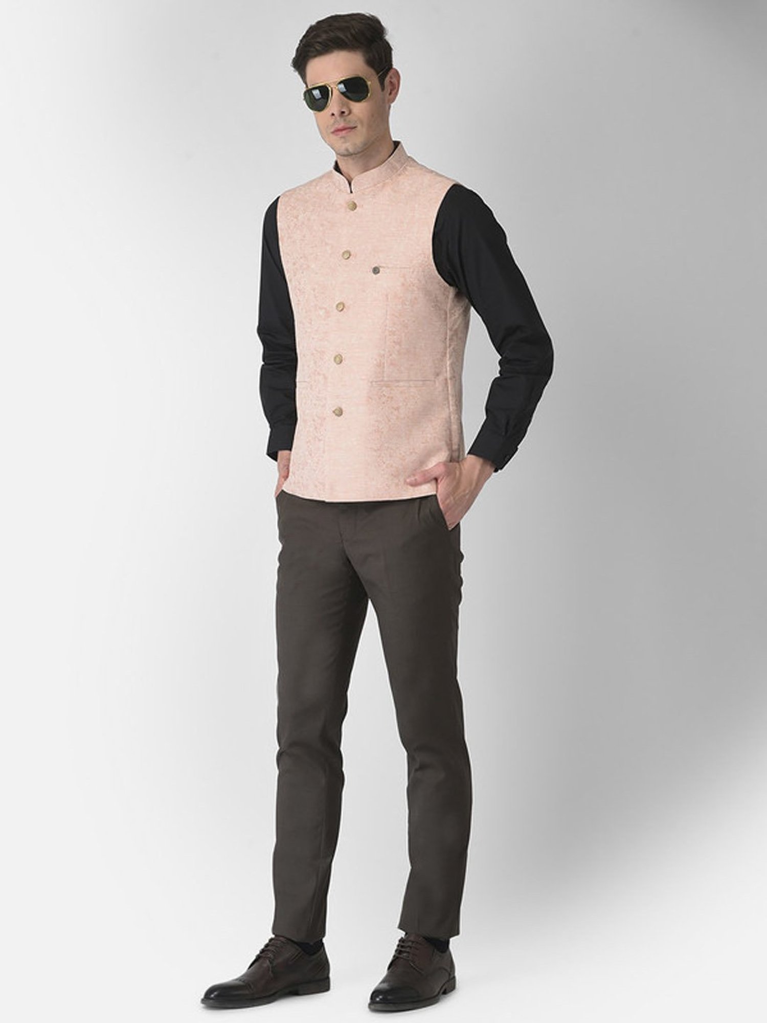 Turtle Pink Slim Fit Self Pattern Nehru Jacket