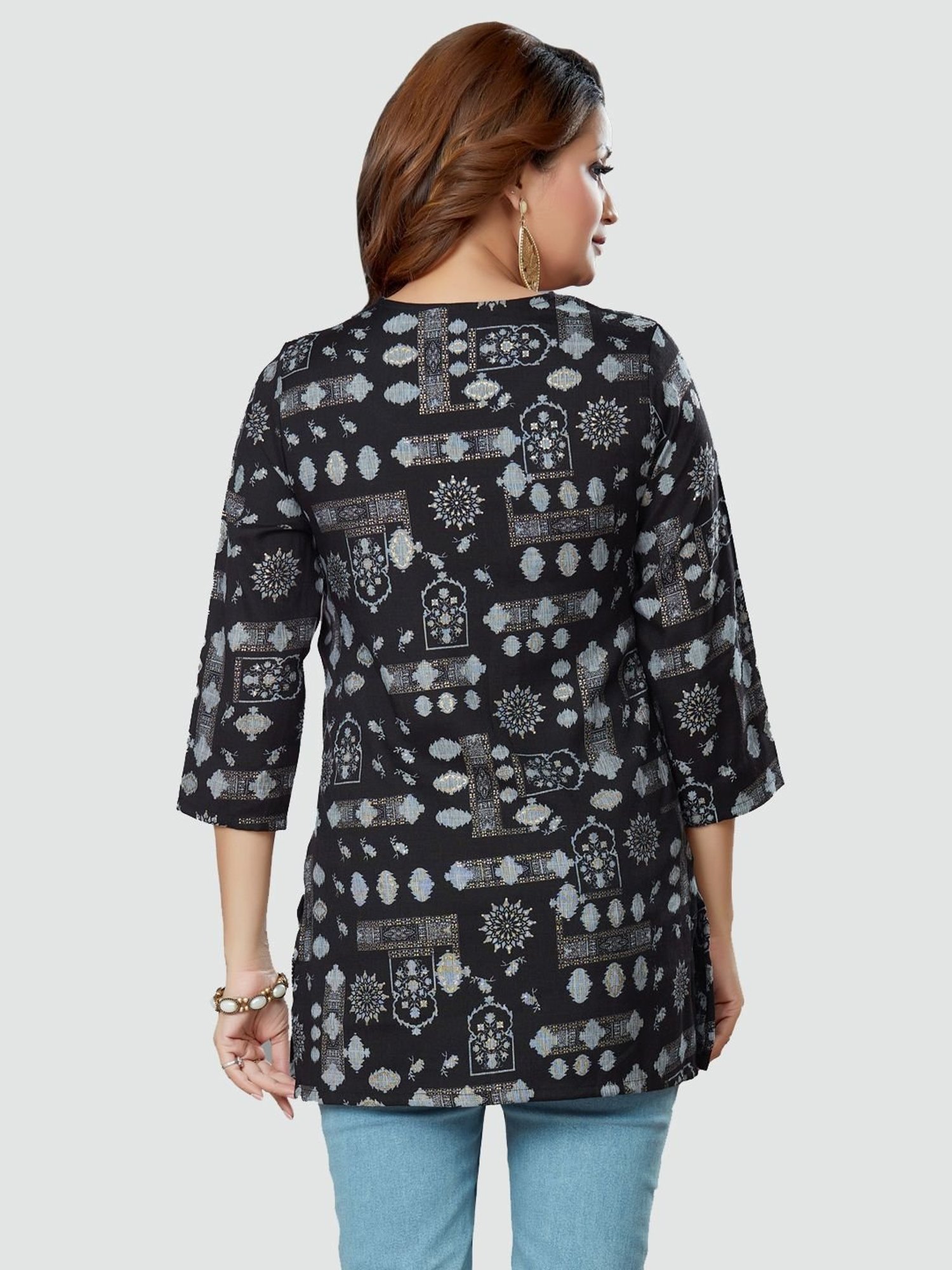 Saree Swarg Black Printed Straight Kurti