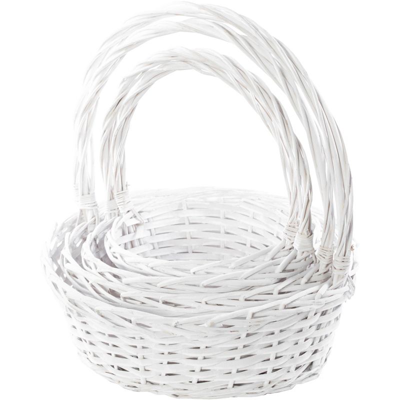 Vintiquewise White Willow Bowl Baskets with Handle, Set of 4
