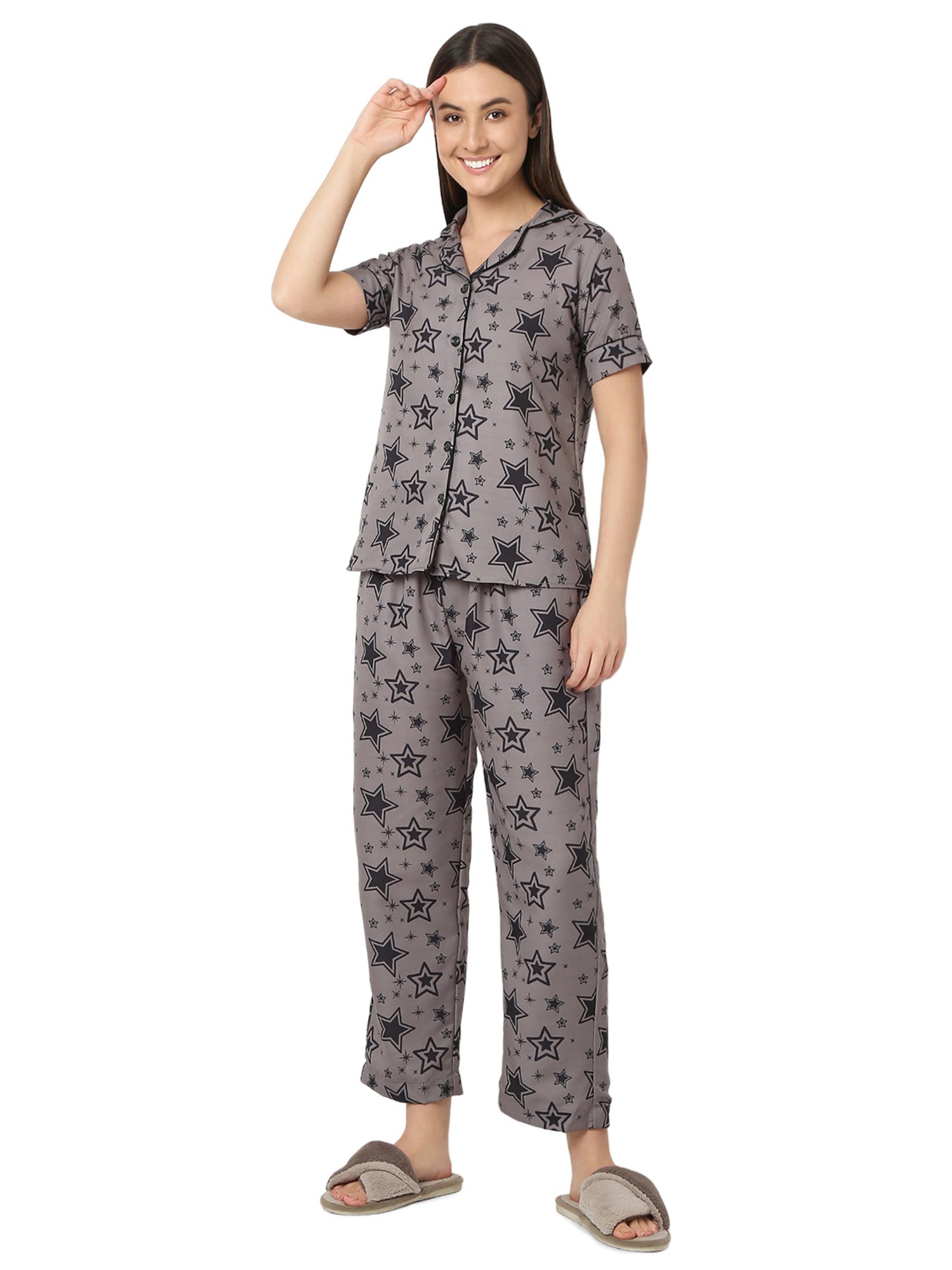 Smarty Pants Carcoal Printed Shirt With Lounge Pants