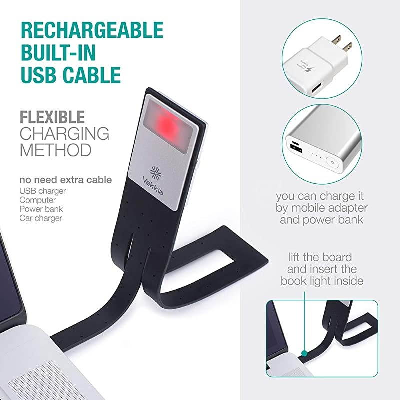Bookmark Book Light Clip on Reading Lights for Books in Bed Infinite Brightness Levels Soft Light Easy for Eyes Builtin USB Cable Easy Charge Perfect for Avid Readers