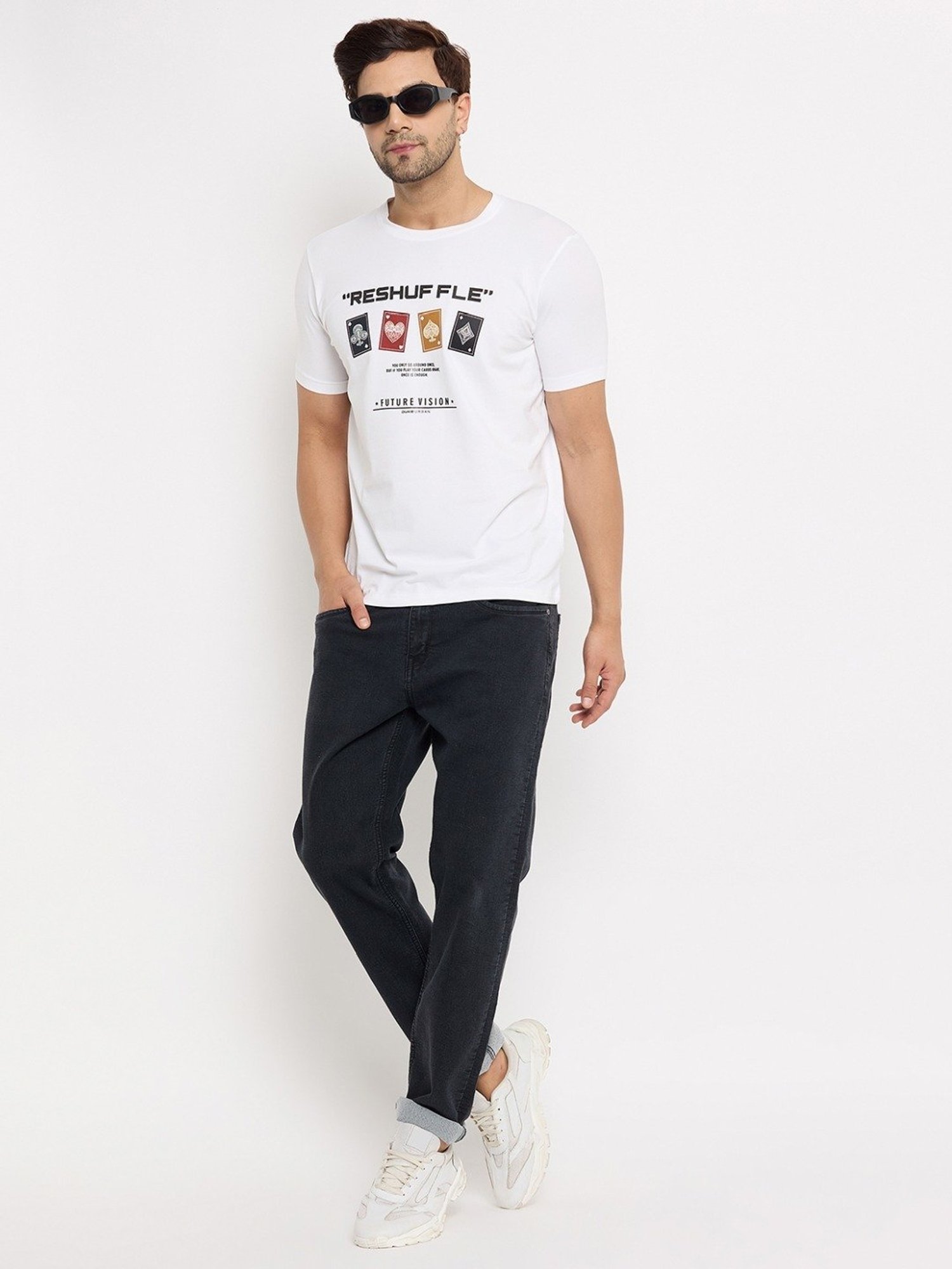 Duke White Slim Fit Printed T-Shirt