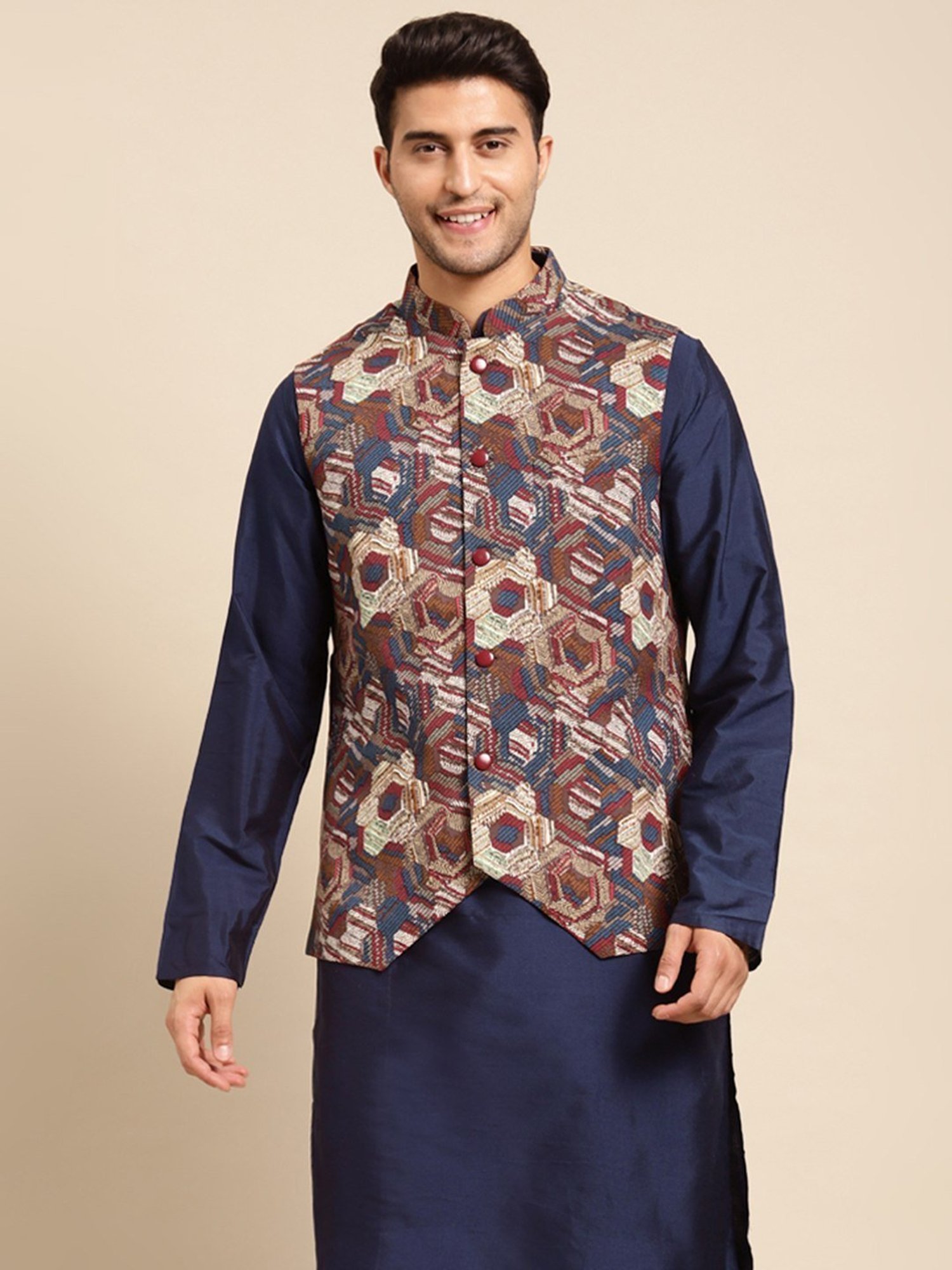 KISAH Multicolor Regular Fit Printed Nehru Jacket