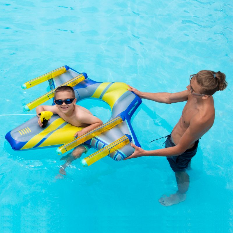 Swimline 46.5" Blue and Yellow Galactic Fighter Squirter Swimming Pool Float