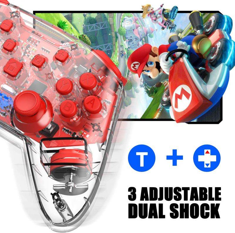 CUUWE Wireless Transparent Switch Controller, Wireless Pro Bluetooth Connection Controller,  for Switch The Remote Game Board With Joystick, Adjustable Turbo Vibration Game Handle