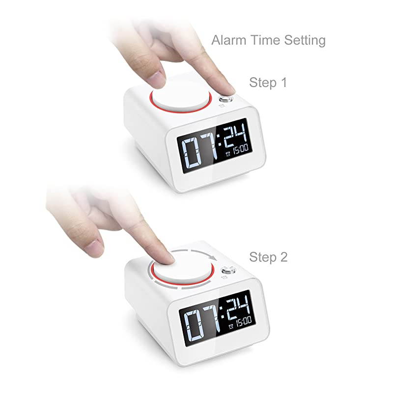 Alarm Clock for Bedroom with Dual USB Charger Ports for Beside Digital Clock Dimmable Snooze Whitewith AC Adapter