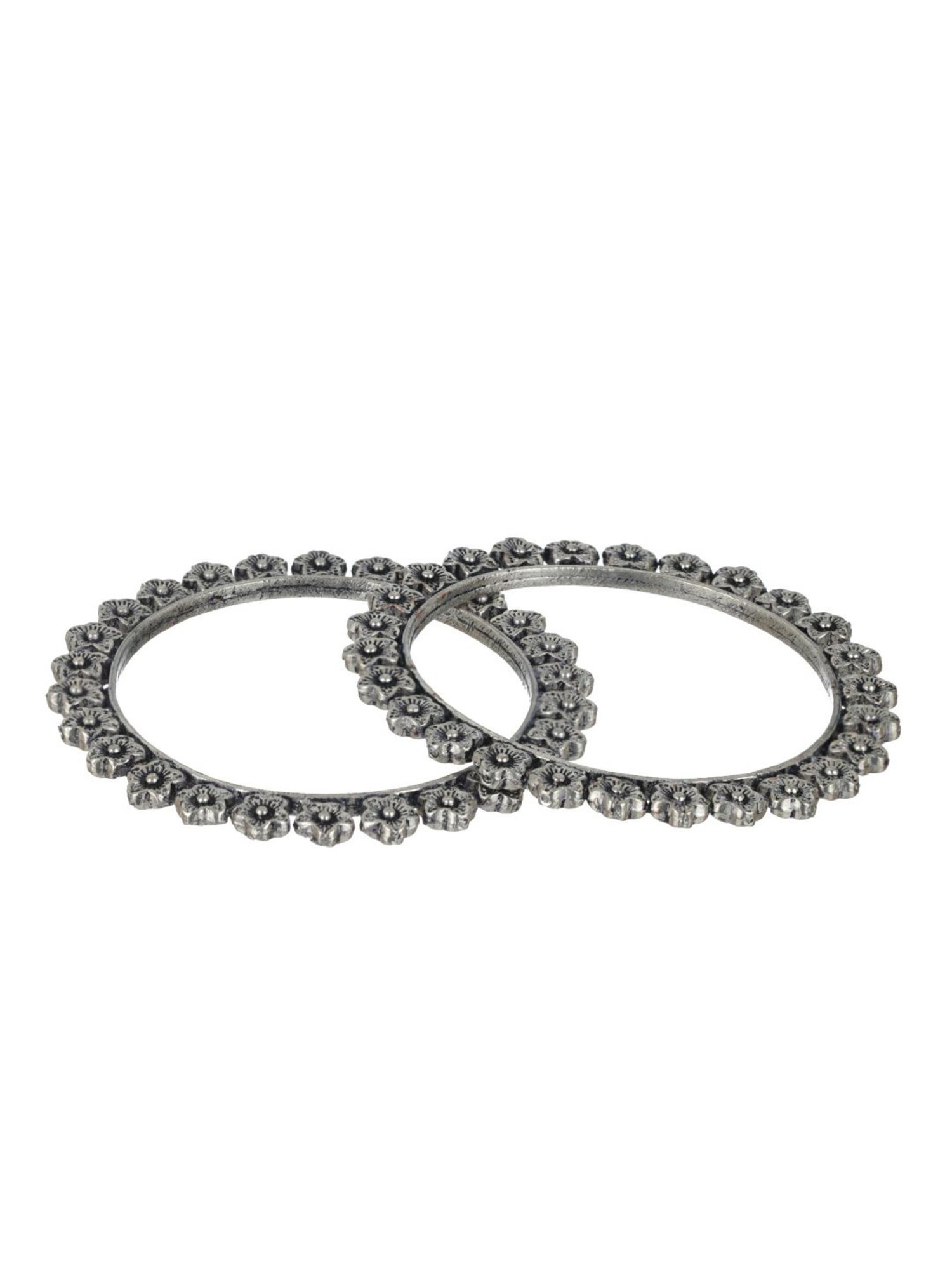 Aatmana Silver-Plated Handcrafted Oxidized Bangles for Women (Set of 2) - 2.4