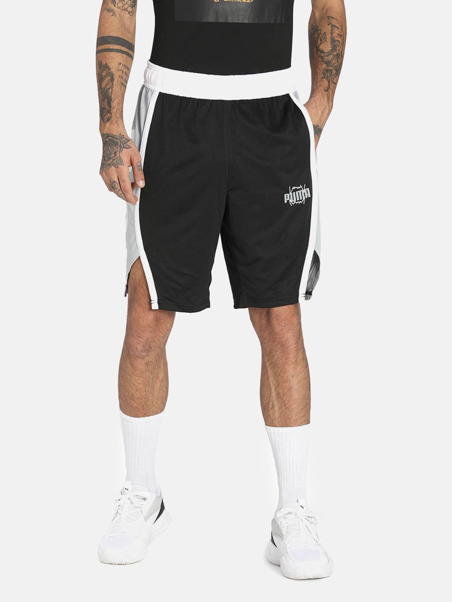 Puma Black & White Regular Fit Sports Shorts
