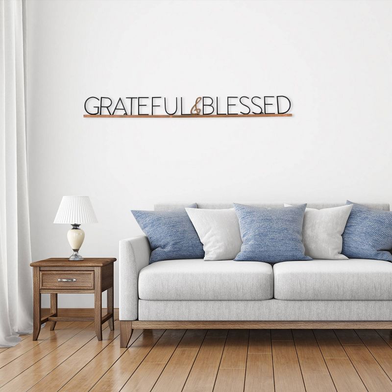 Grateful and Blessed Deep Medium Wood Finish Black Metal - New View