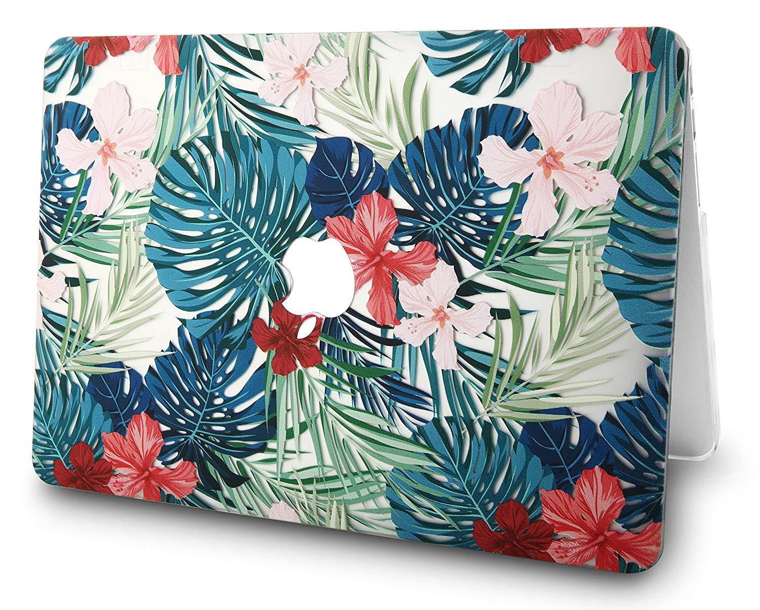 KEC Laptop Case for MacBook Pro 13" (2018/2017/2016) w/ Keyboard Cover Plastic Hard Shell A1989/A1706/A1708 Touch Bar (Palm Leaves Red Flower)