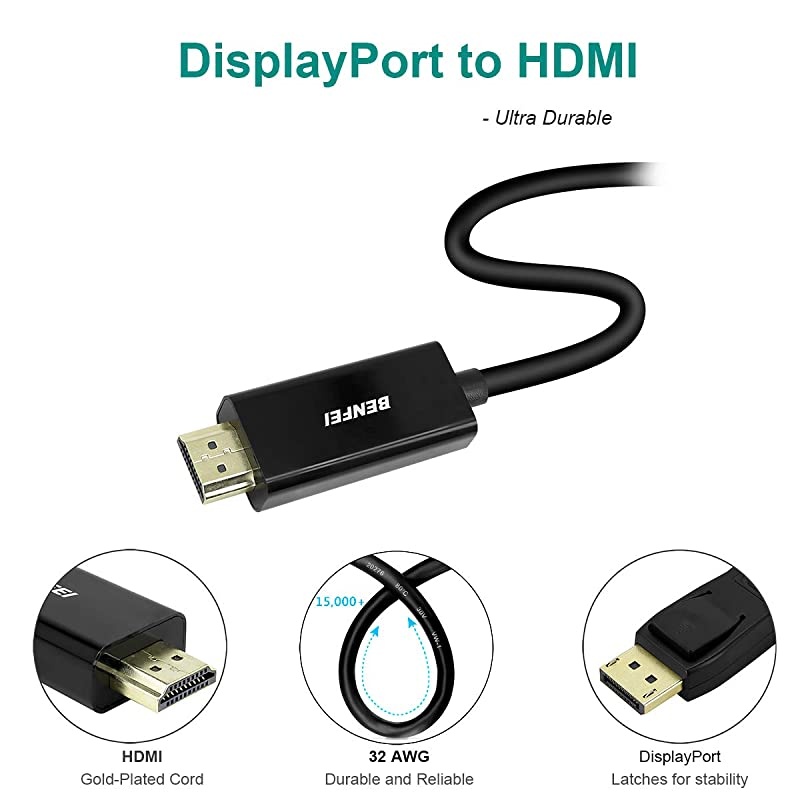 DisplayPort to HDMI 6 Feet Cable  2 Pack DisplayPort to HDMI Male to Male Adapter GoldPlated Cord for Lenovo HP ASUS Dell and Other Brand